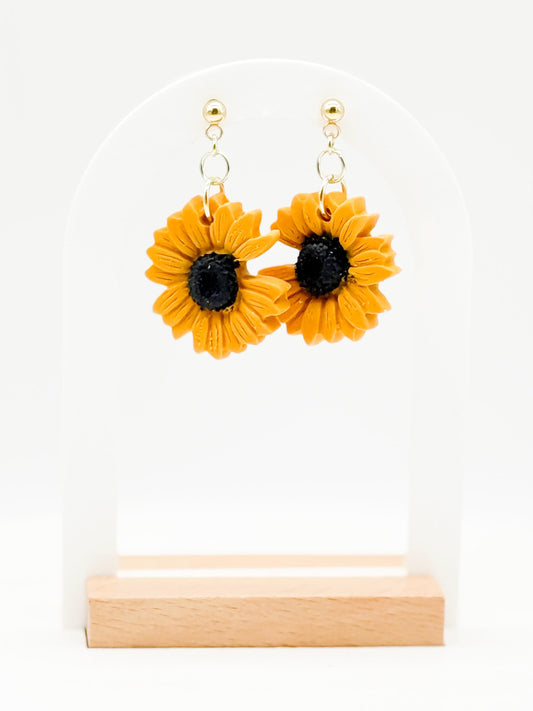Polymer Clay Sunflower Earrings: 14k Gold Plated Posts
