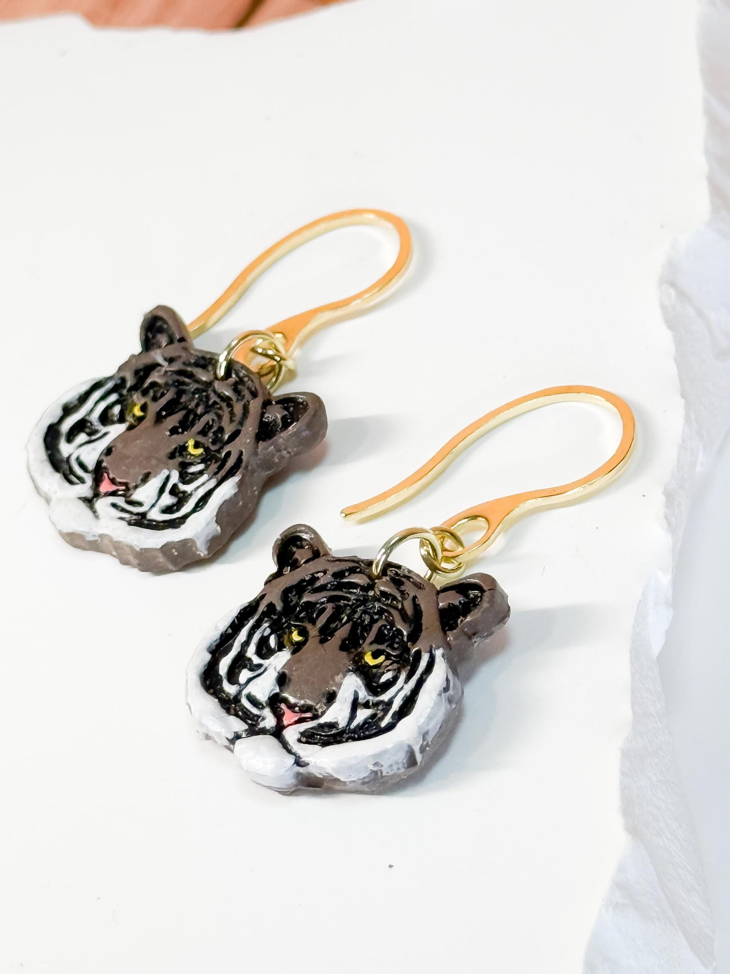 Hand-Painted Polymer Clay Tiger Earrings: Wildcat Animal Lover Dangles