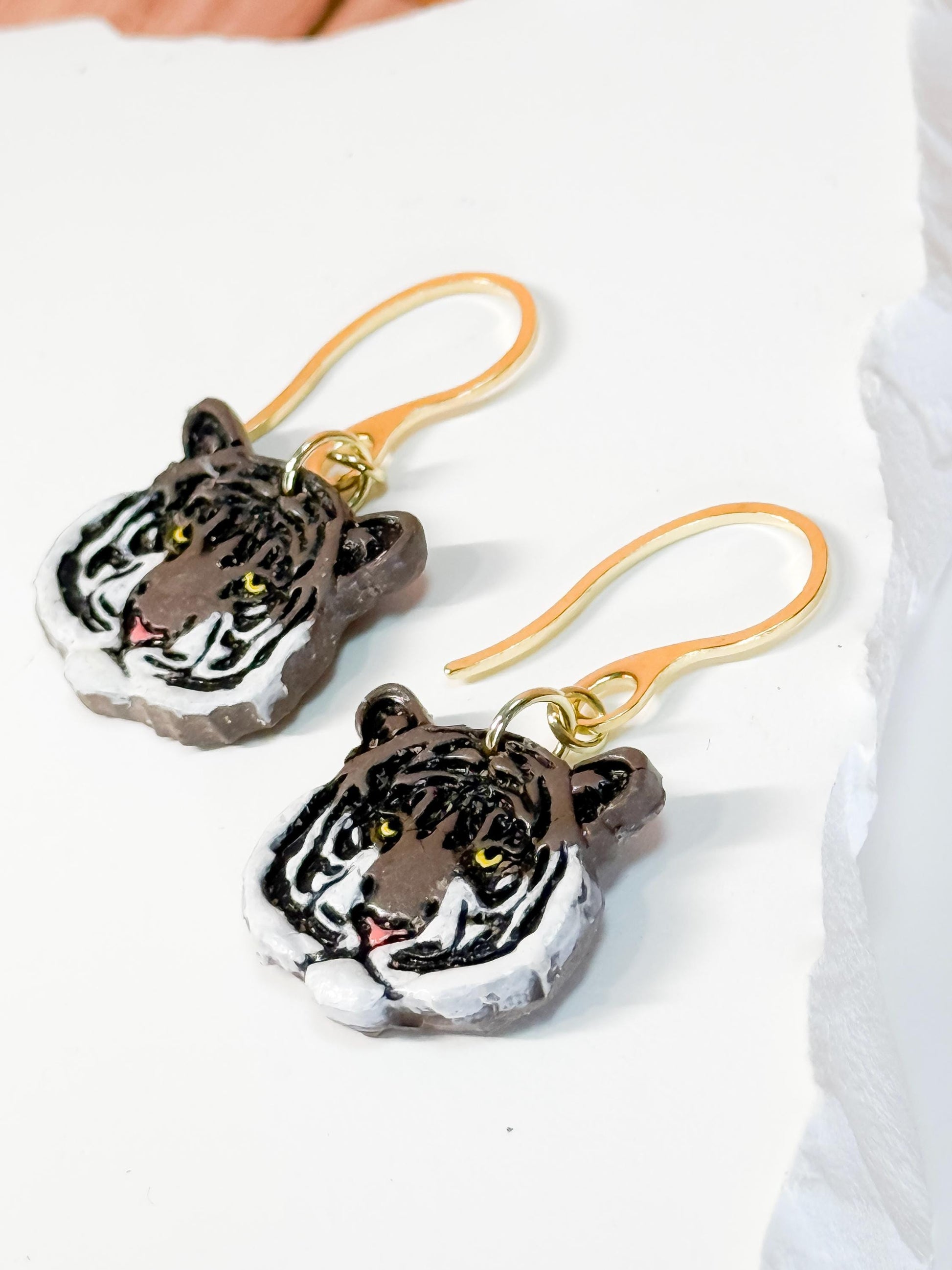 Hand-Painted Polymer Clay Tiger Earrings: Wildcat Animal Lover Dangles