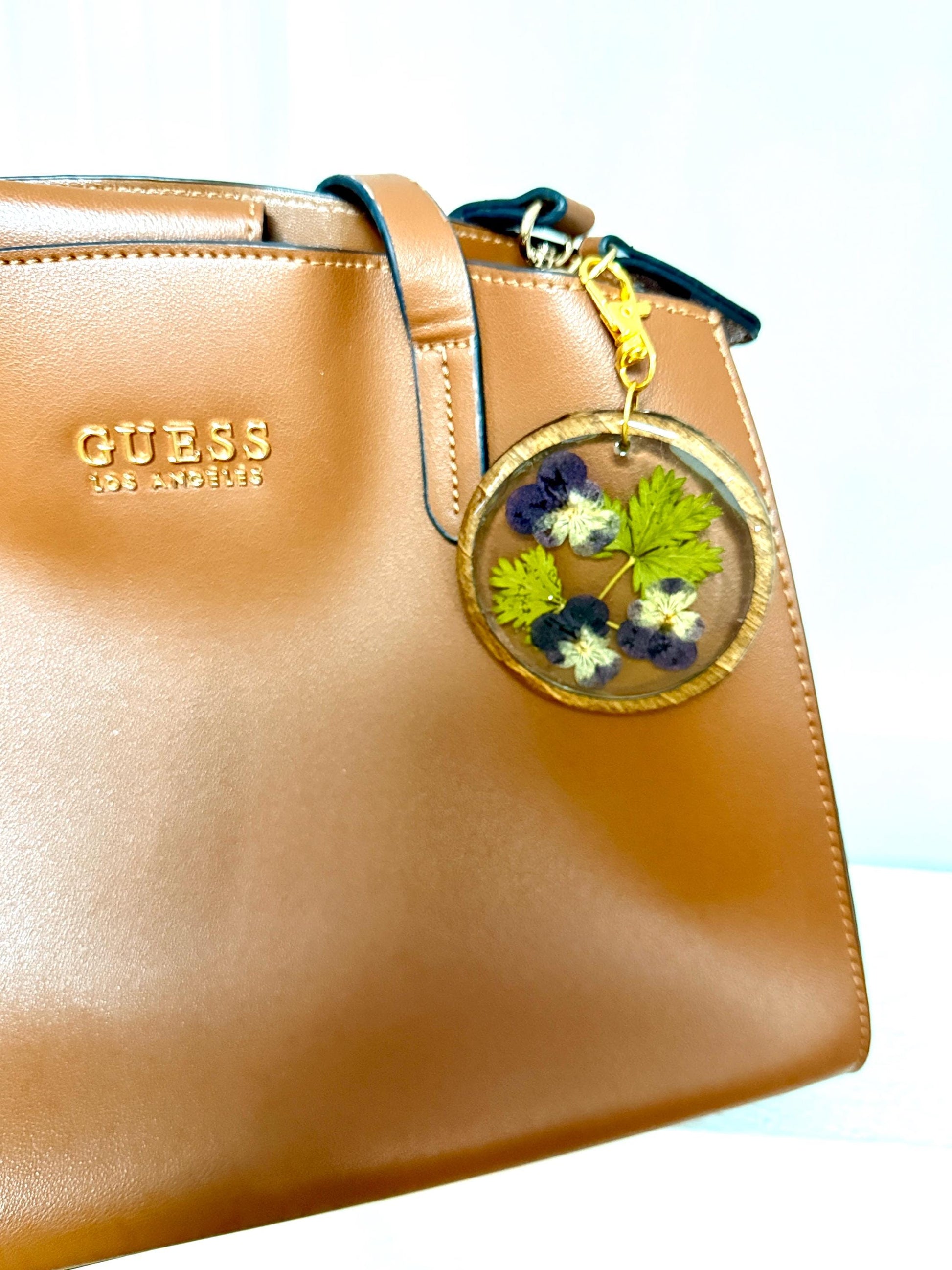 Birth Flower Keychain: Pressed Flower Resin Charm, Gold or Wood Frame