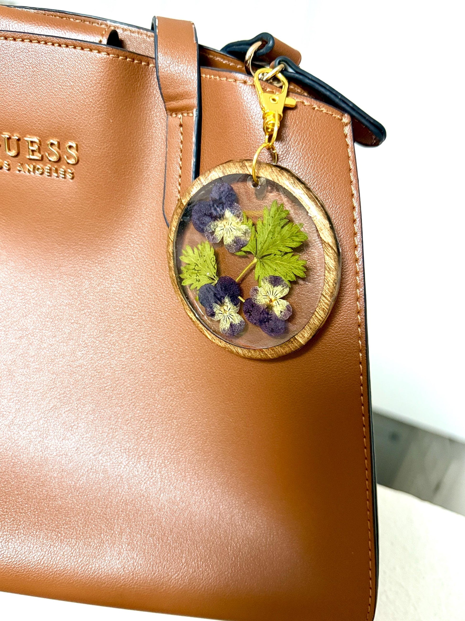 Birth Flower Keychain: Pressed Flower Resin Charm, Gold or Wood Frame