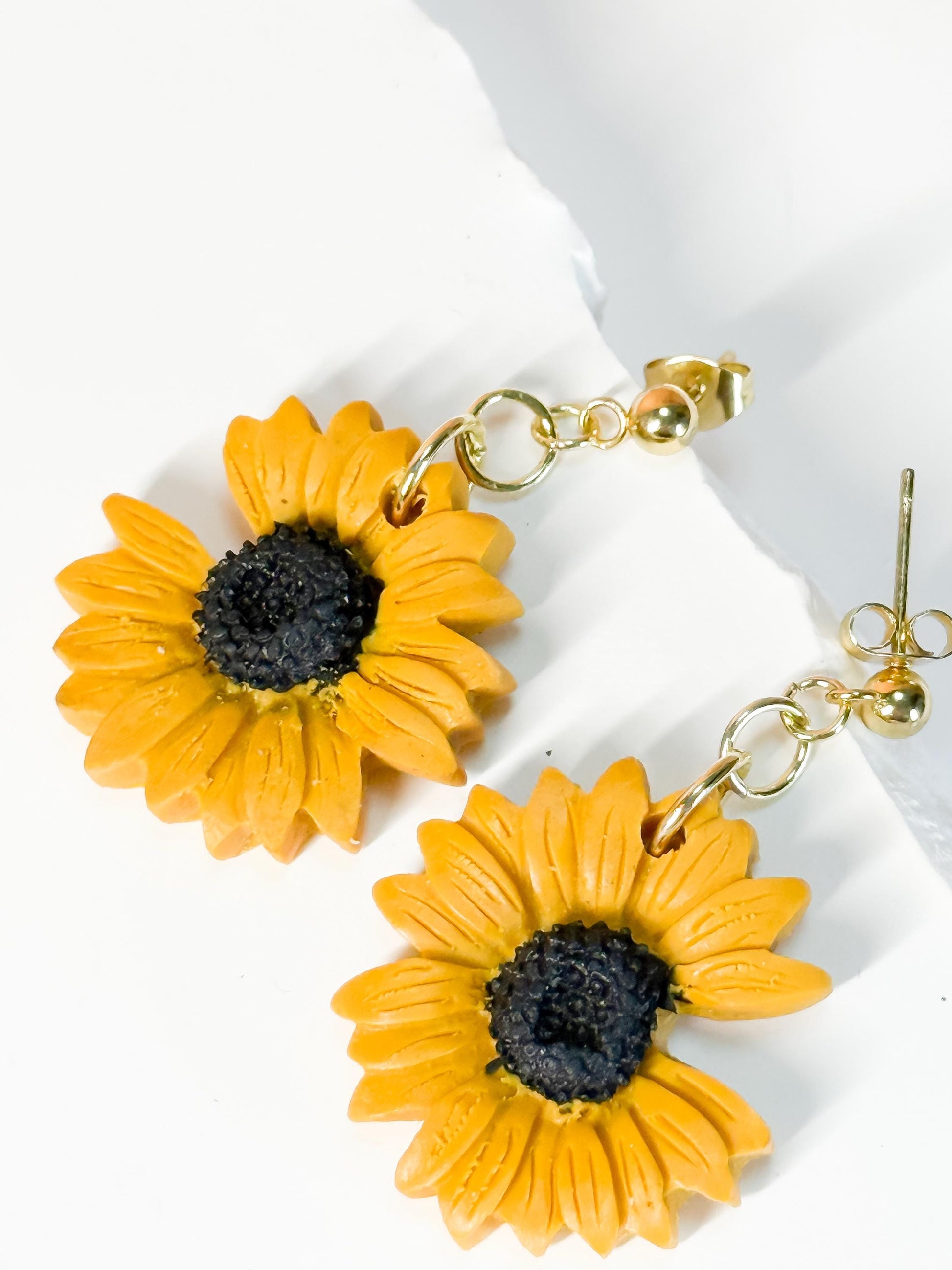 Polymer Clay Sunflower Earrings: 14k Gold Plated Posts