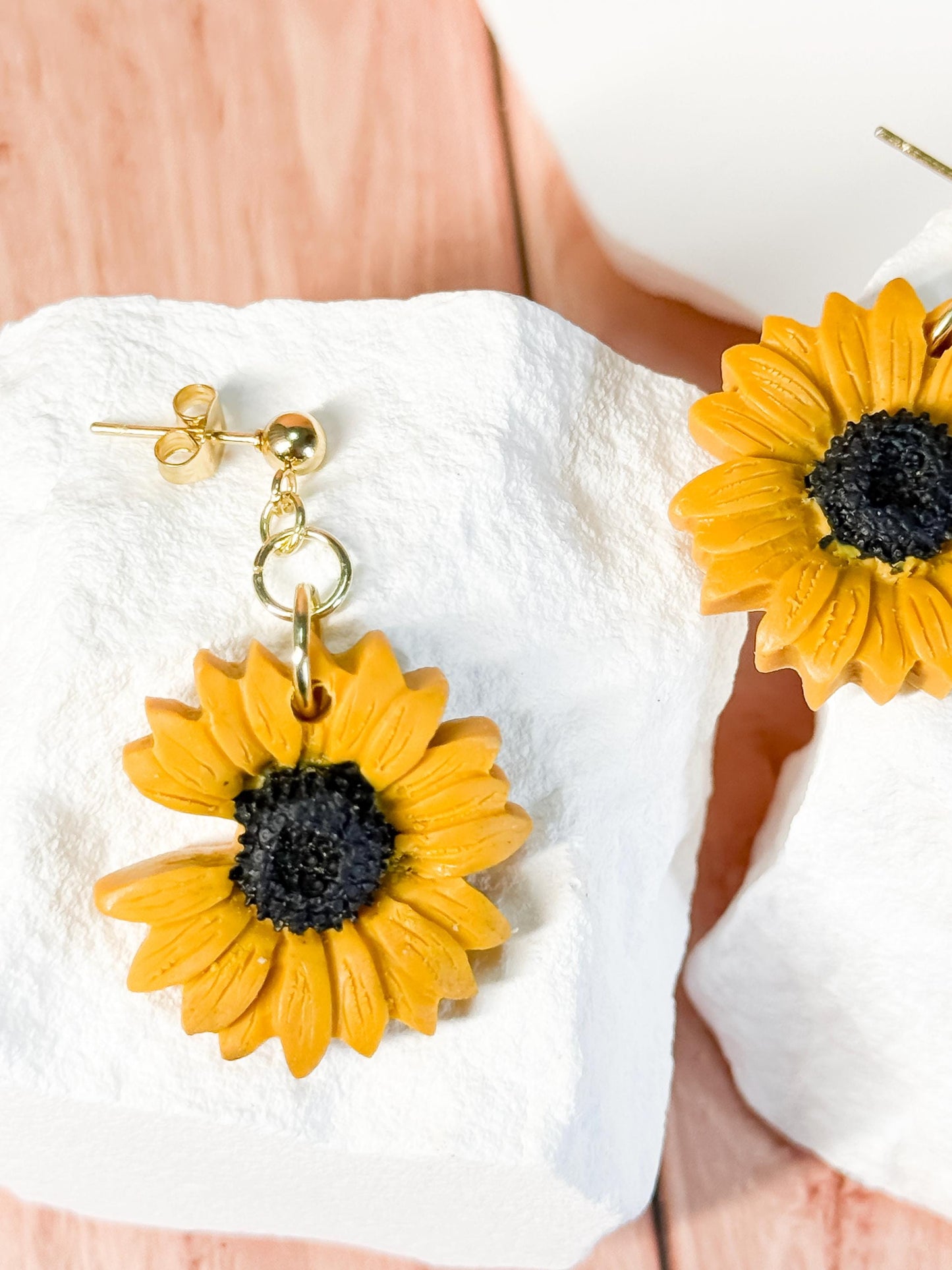 Polymer Clay Sunflower Earrings: 14k Gold Plated Posts