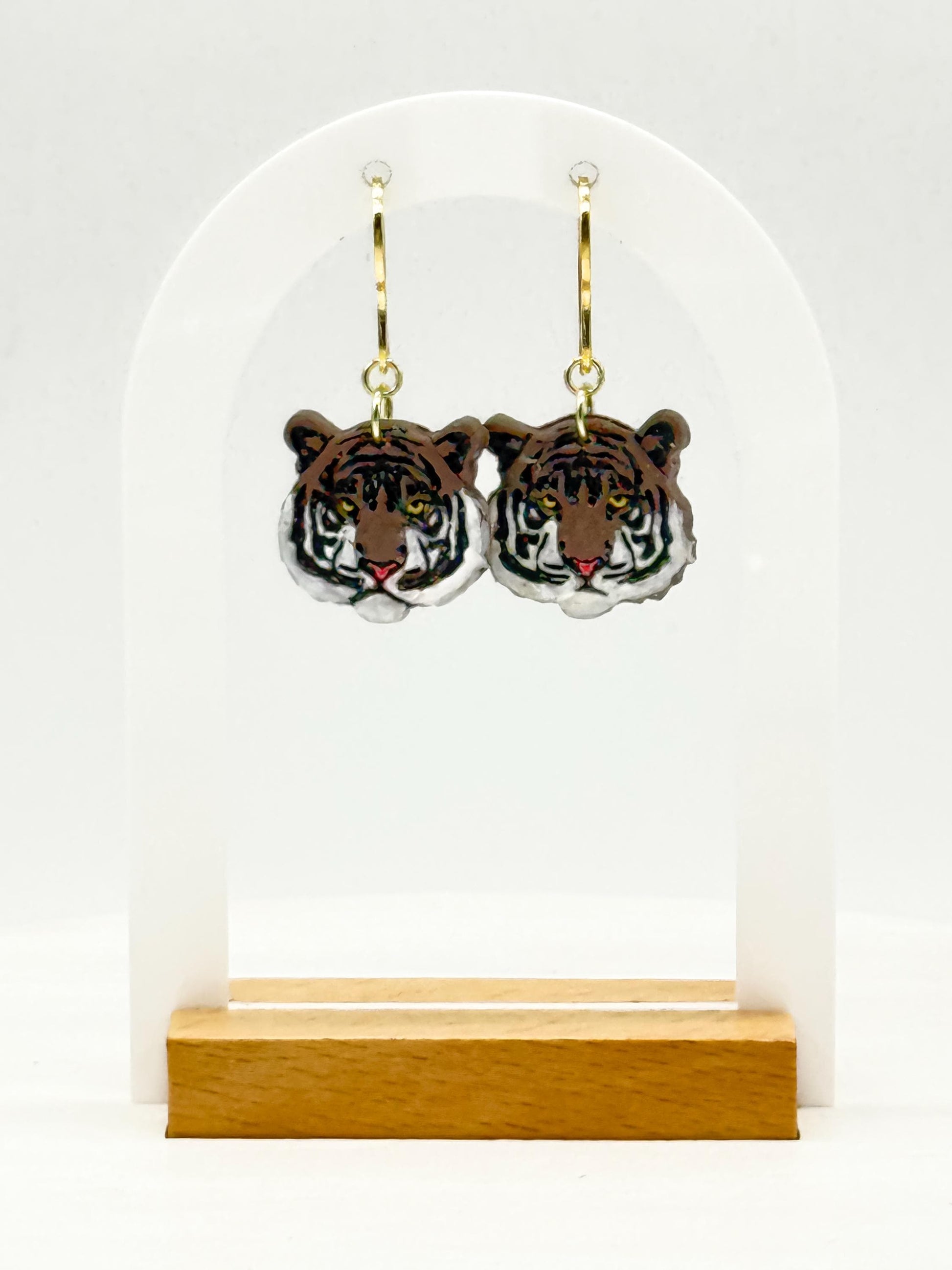 Hand-Painted Polymer Clay Tiger Earrings: Wildcat Animal Lover Dangles