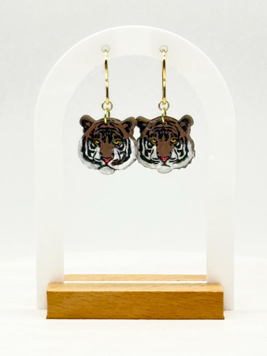 Hand-Painted Polymer Clay Tiger Earrings: Wildcat Animal Lover Dangles