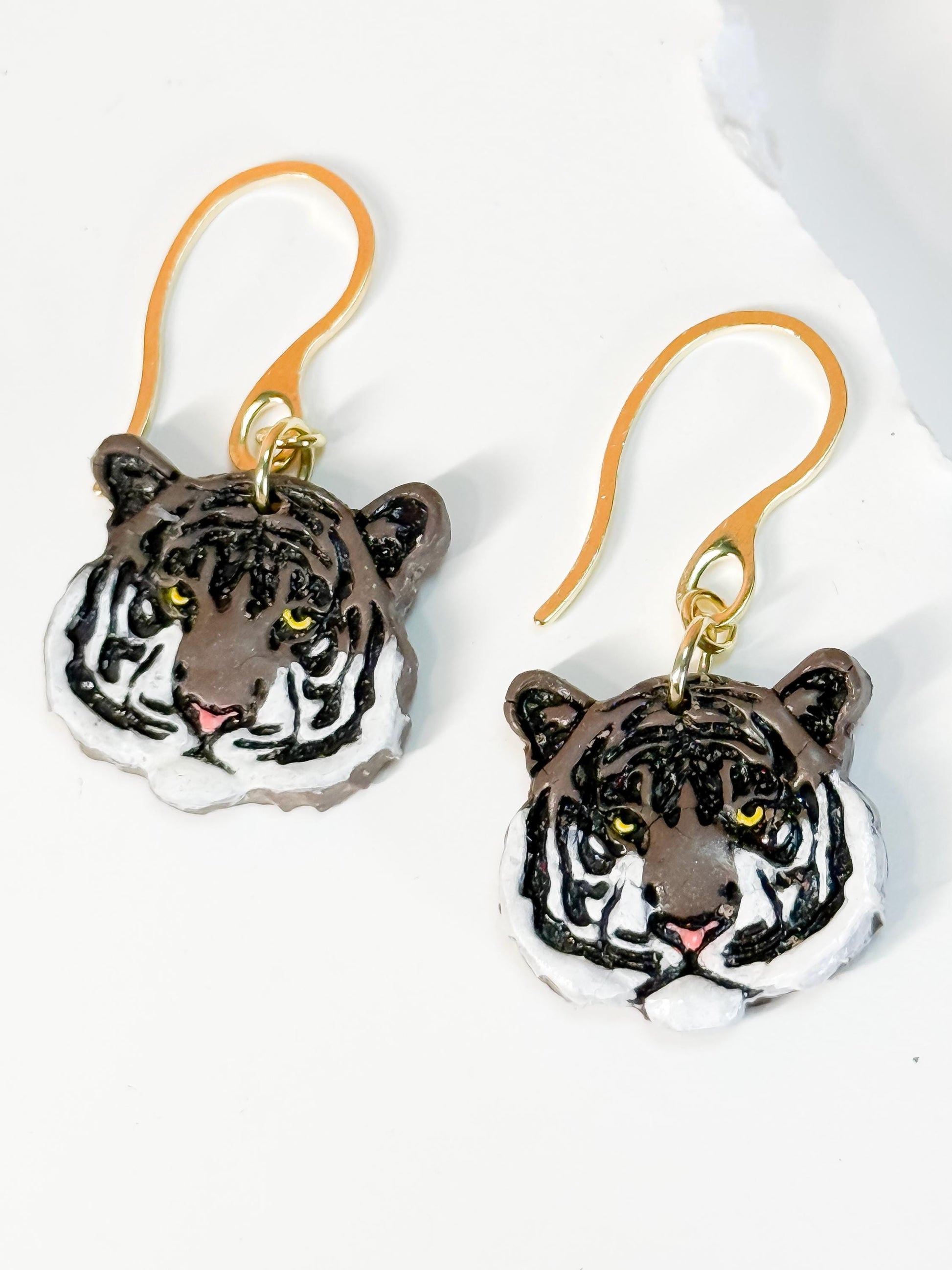 Hand-Painted Polymer Clay Tiger Earrings: Wildcat Animal Lover Dangles