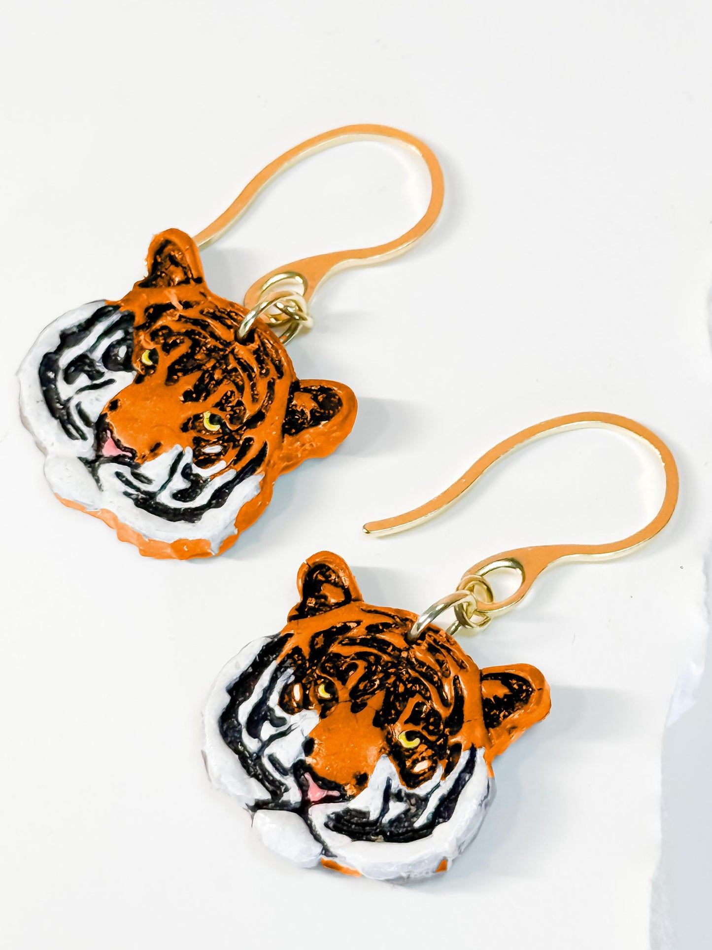 Hand-Painted Polymer Clay Tiger Earrings: Wildcat Animal Lover Dangles