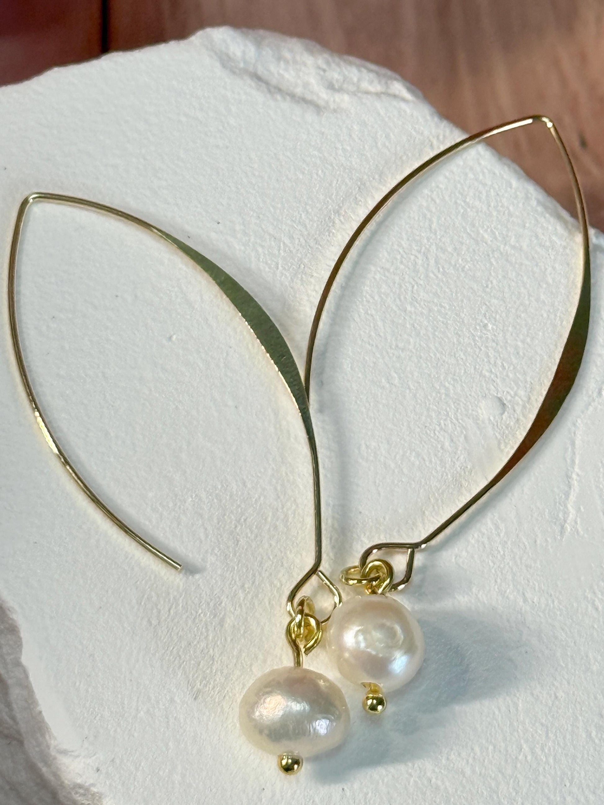 Baroque Pearl Drop Earrings: Gold-Plated Marquise, Elegant Bridal Jewelry