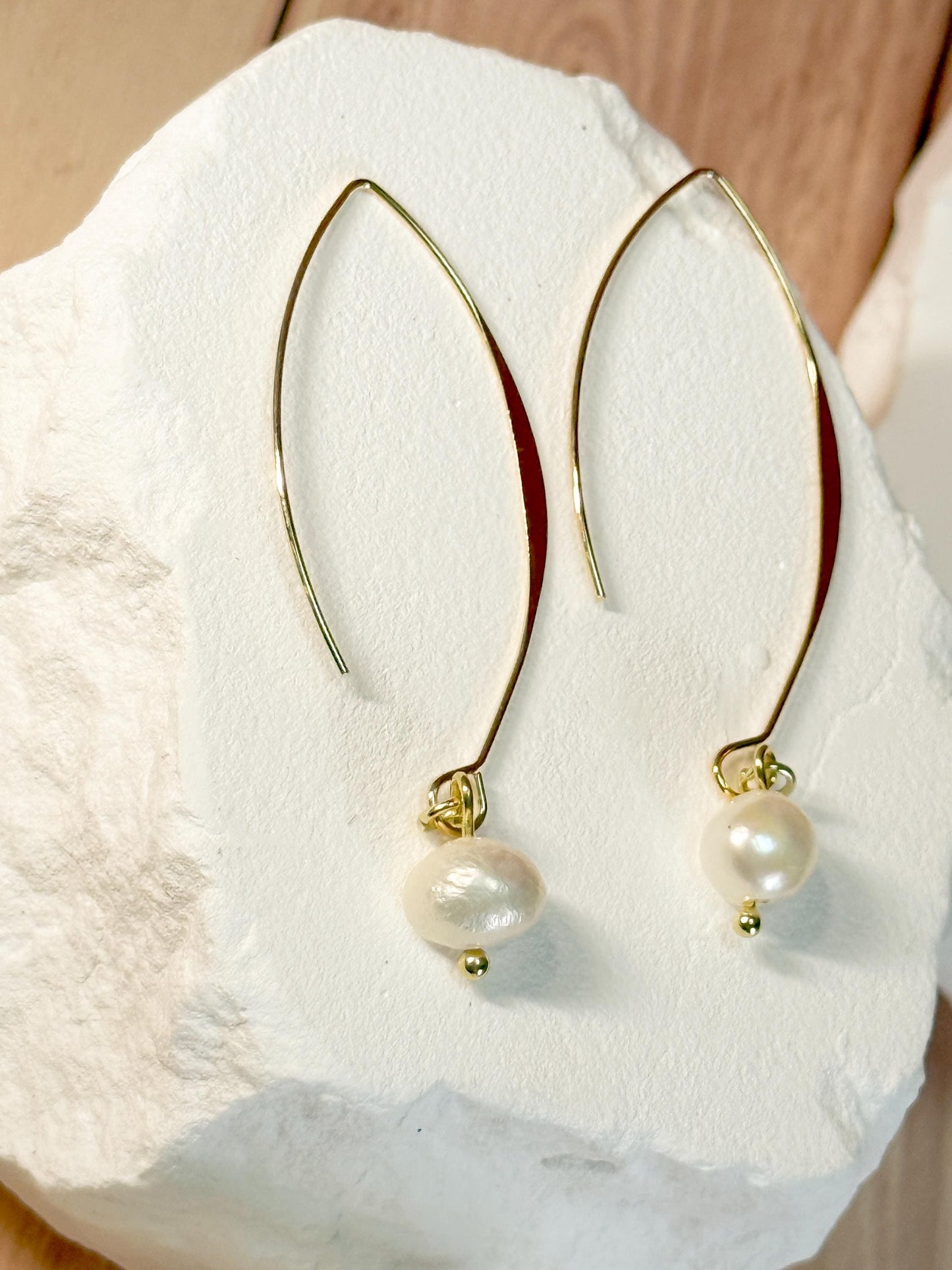 Baroque Pearl Drop Earrings: Gold-Plated Marquise, Elegant Bridal Jewelry
