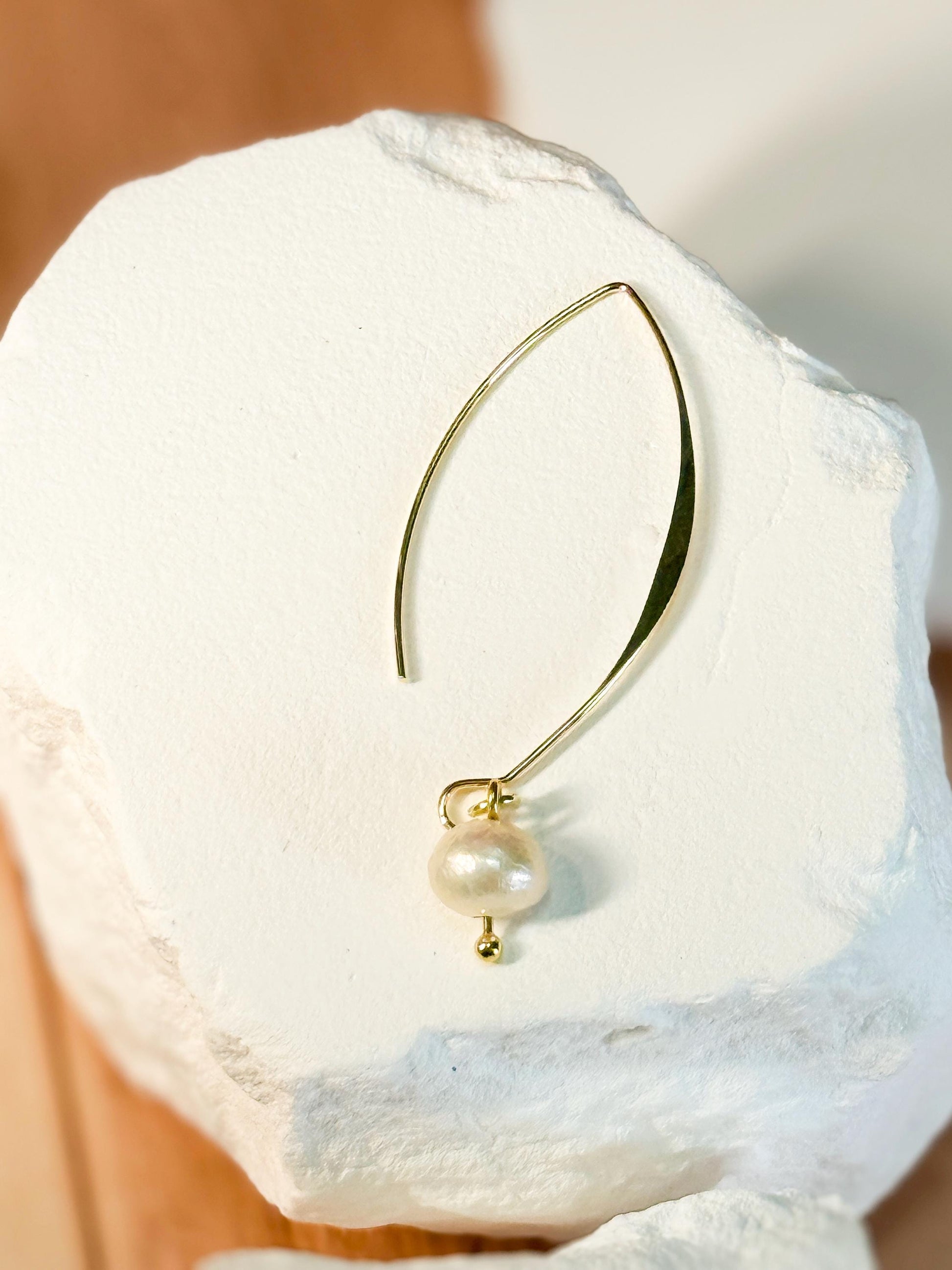 Baroque Pearl Drop Earrings: Gold-Plated Marquise, Elegant Bridal Jewelry
