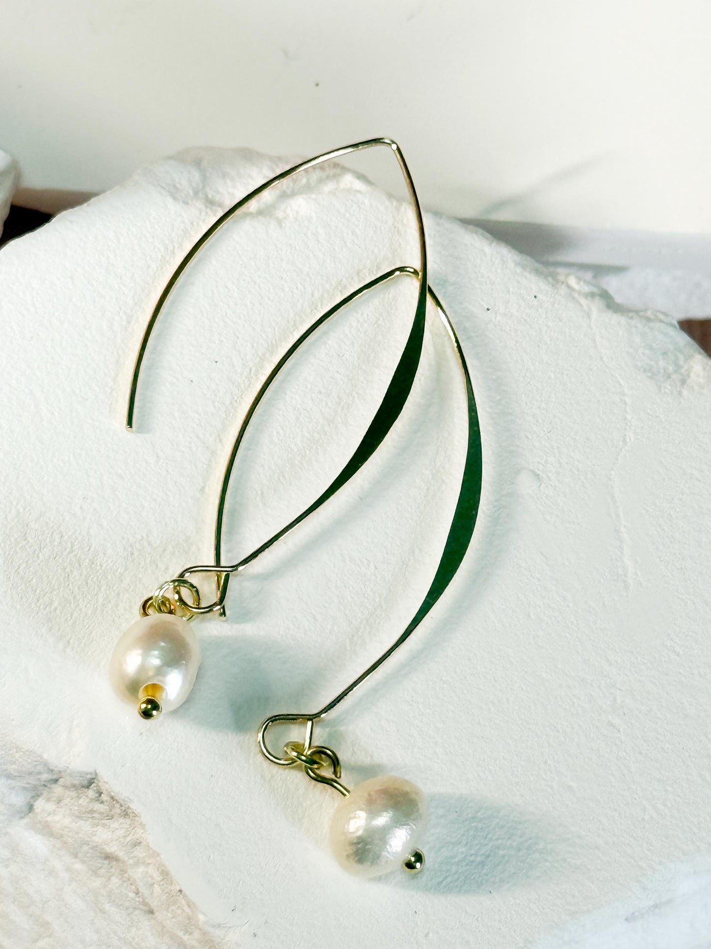 Baroque Pearl Drop Earrings: Gold-Plated Marquise, Elegant Bridal Jewelry