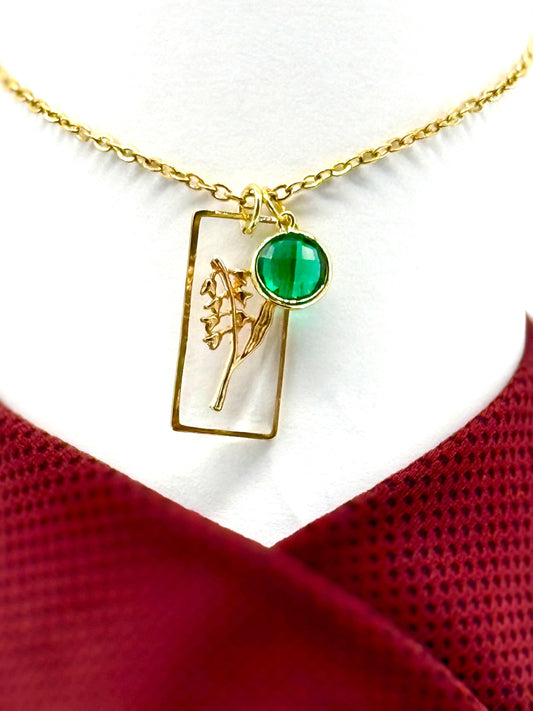 Birth flower necklace, floral necklace – Custom Resin & Gold-tone Charm • Optional Birthstone • Any Month