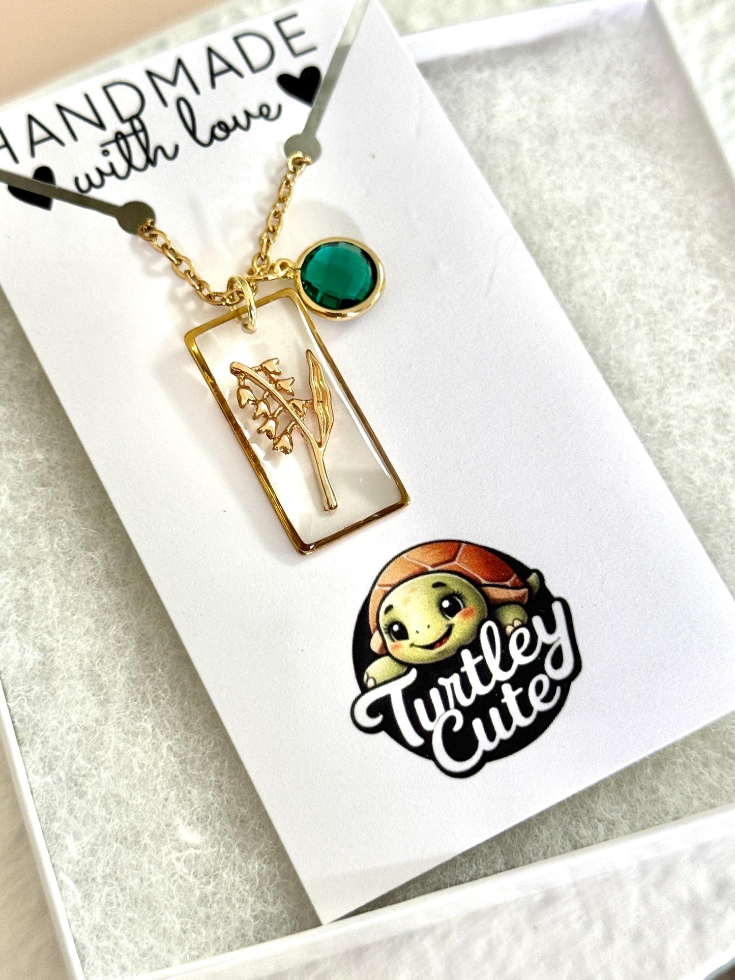 Birth flower necklace, floral necklace – Custom Resin & Gold-tone Charm • Optional Birthstone • Any Month