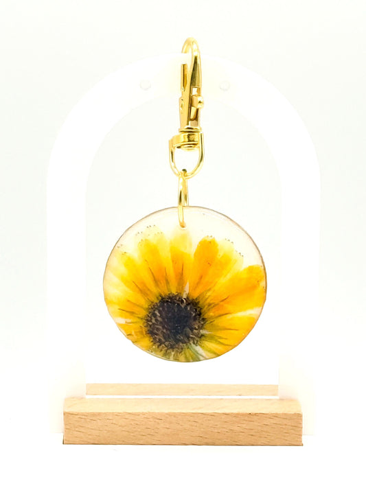 Birth Flower Keychain: Pressed Flower Resin Charm, Gold or Wood Frame