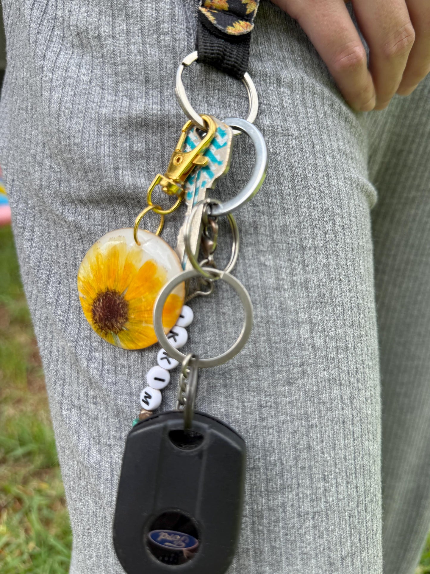 Birth Flower Keychain: Pressed Flower Resin Charm, Gold or Wood Frame