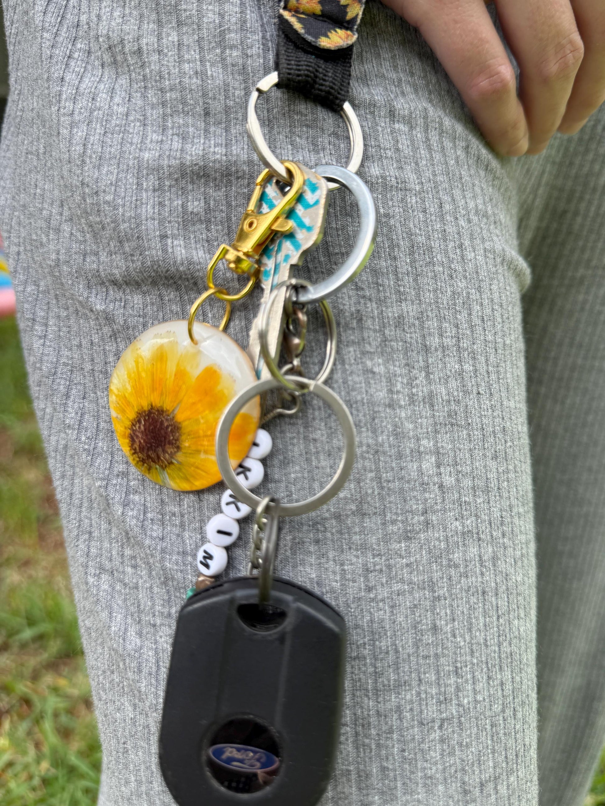 Birth Flower Keychain: Pressed Flower Resin Charm, Gold or Wood Frame