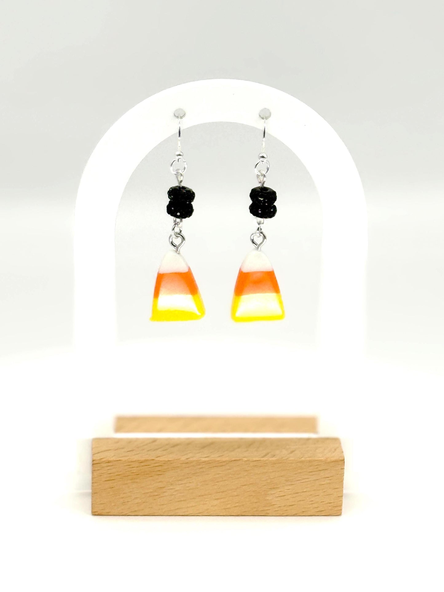 Candy Corn Dangle Earrings: Sterling Silver, Spooky Fall Jewelry