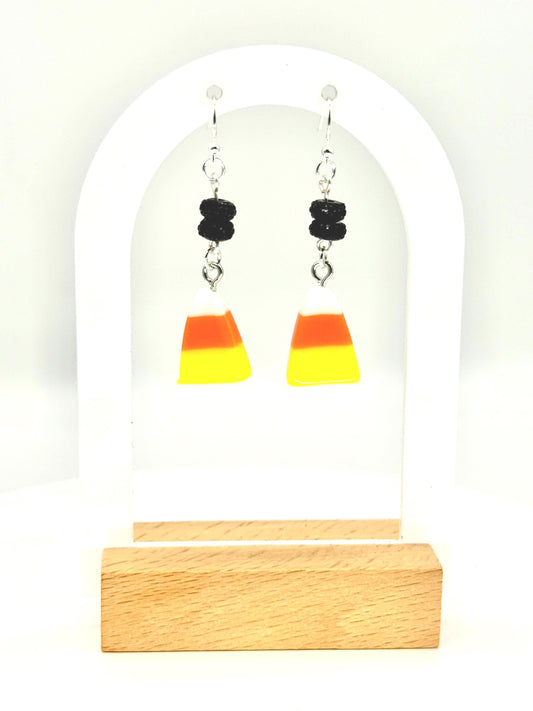 Candy Corn Dangle Earrings: Sterling Silver, Spooky Fall Jewelry