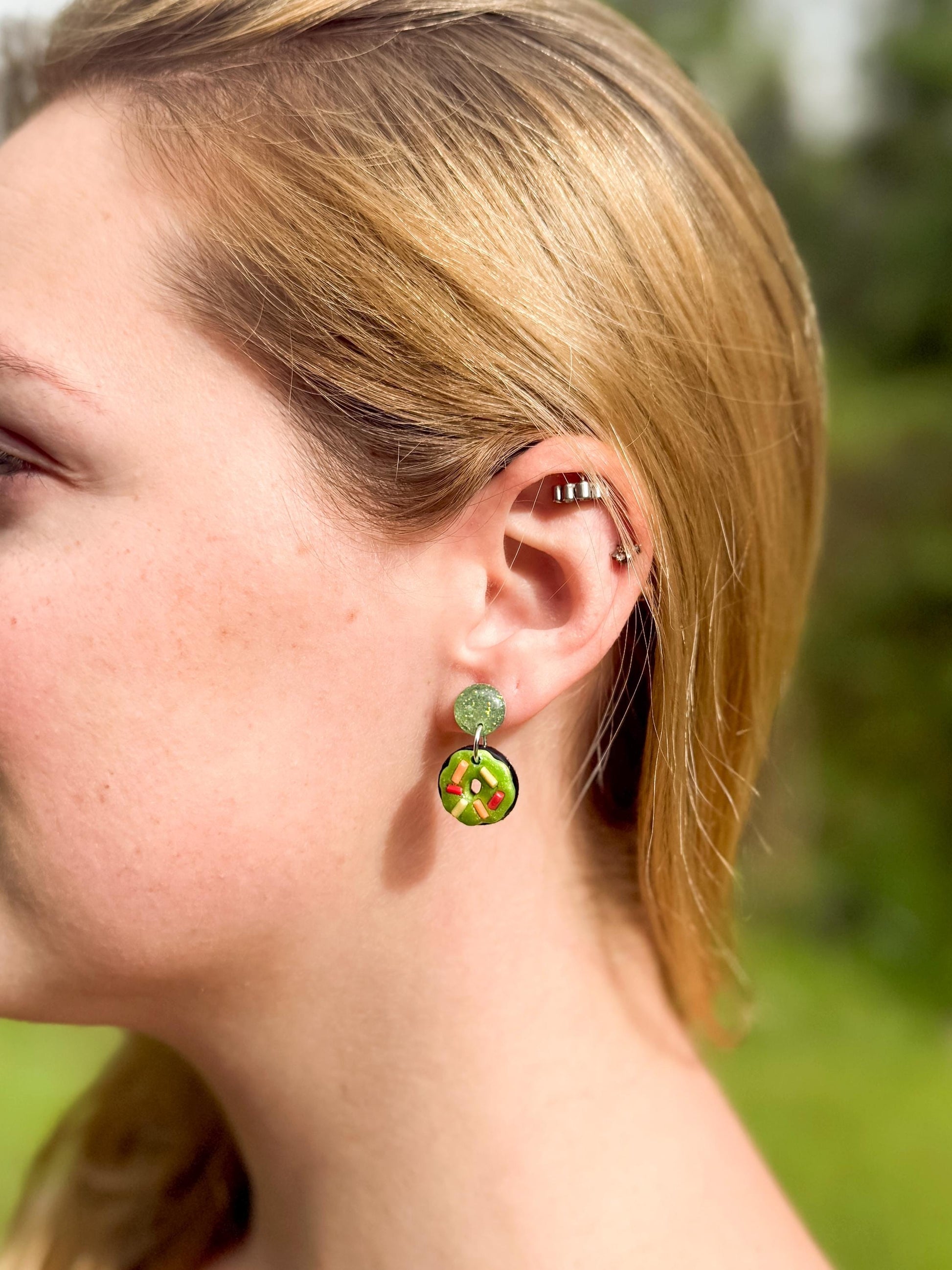Handmade Polymer Clay Donut Earrings: Glitter Resin Dangles