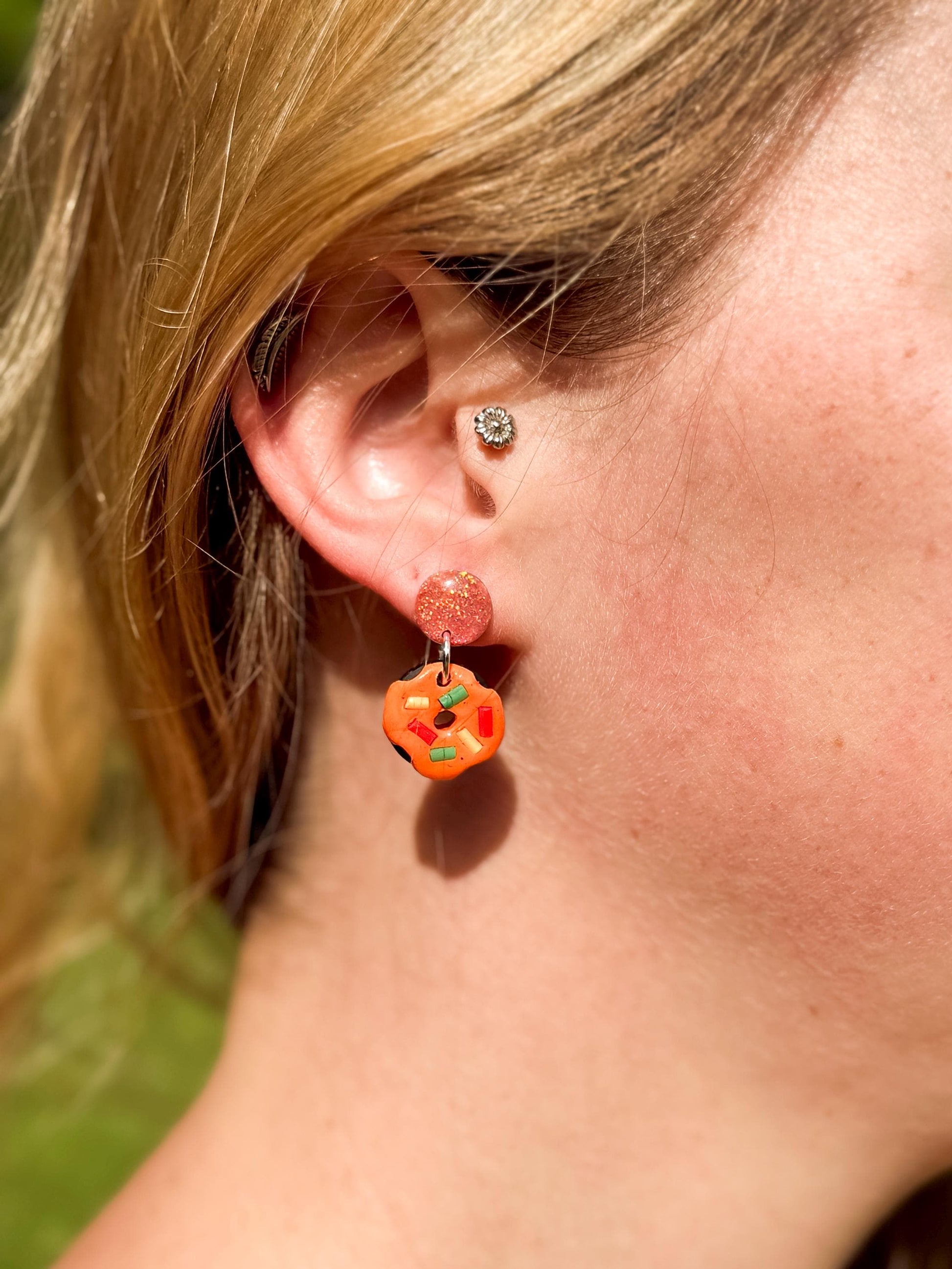 Handmade Polymer Clay Donut Earrings: Glitter Resin Dangles