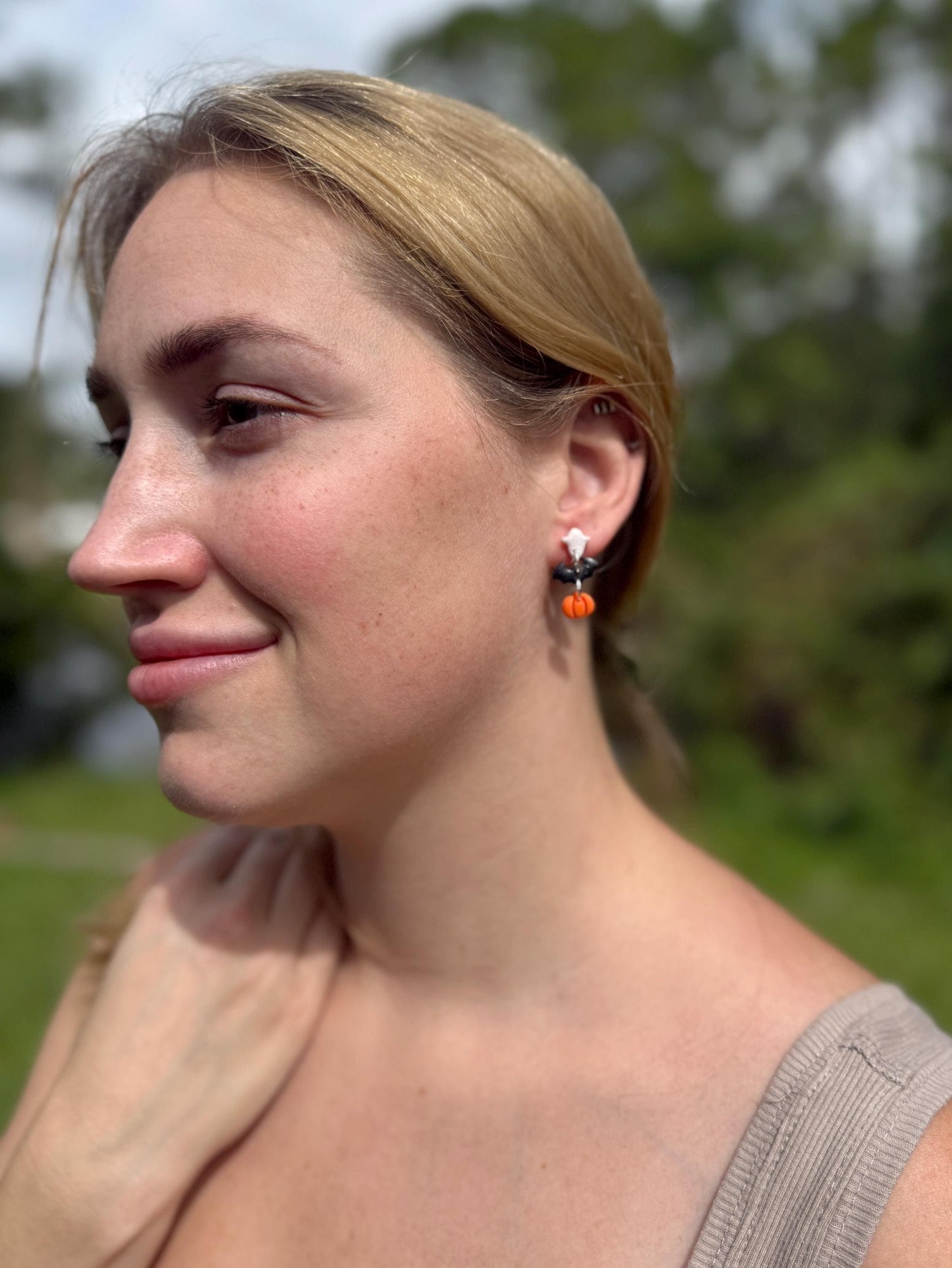 Ghost Bat Pumpkin Halloween Earrings: Polymer Clay Spooky Jewelry