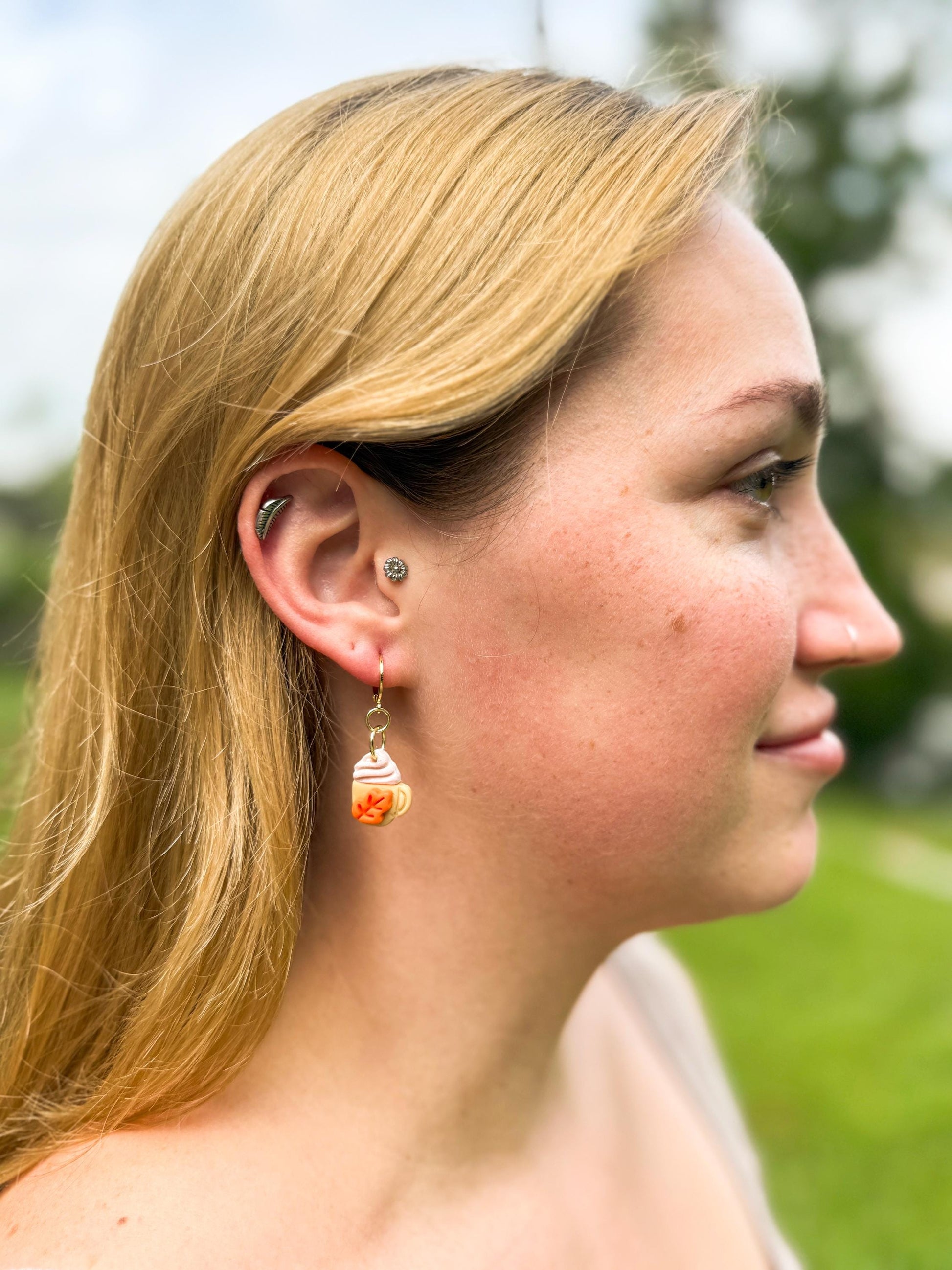 Pumpkin Spice Mug Earrings – Polymer Clay Coffee Dangles, Mismatched or Matching Sets