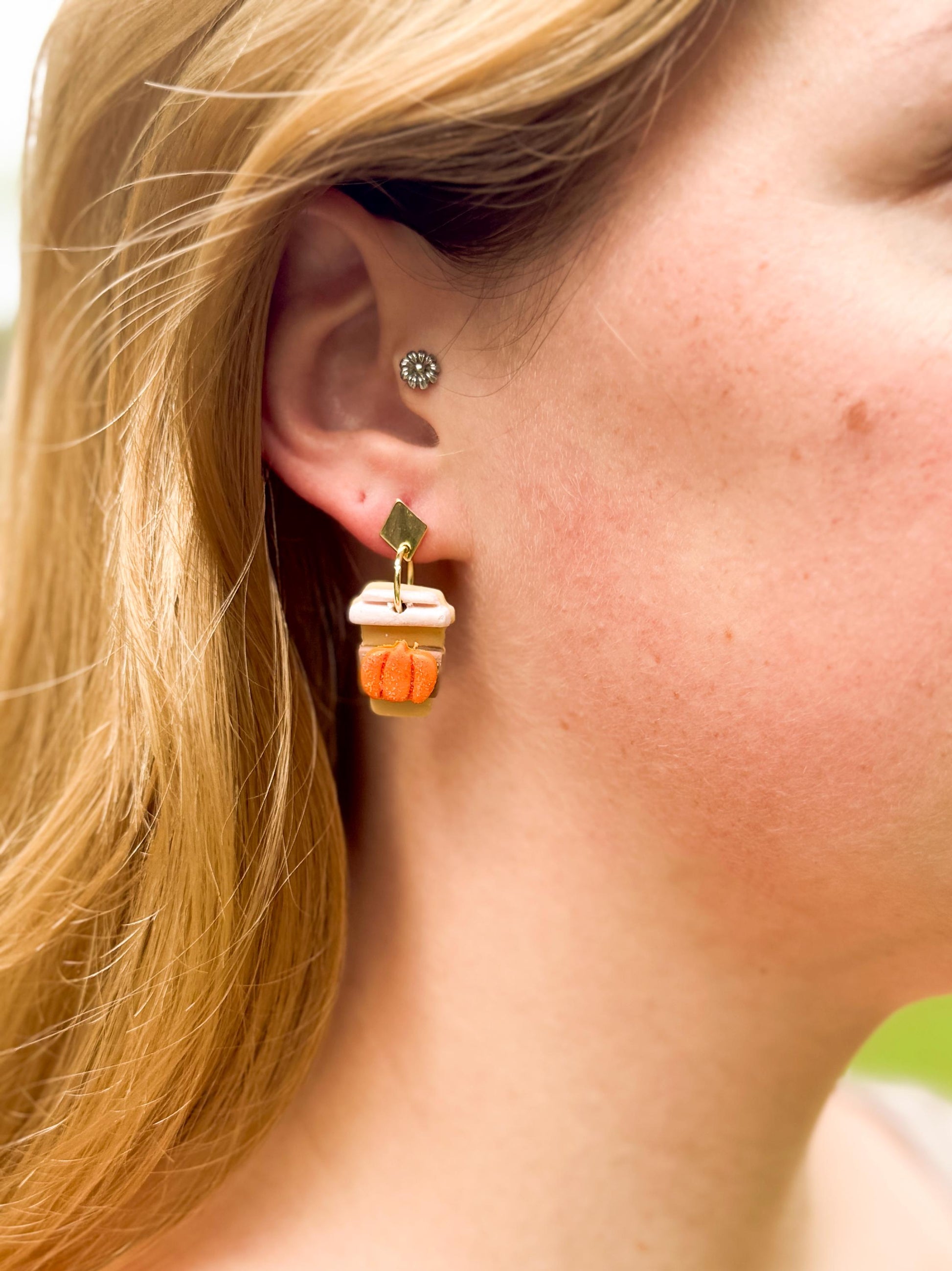 Pumpkin Spice Latte Earrings – Polymer Clay Coffee Dangles, Fall Glitter, Mismatched