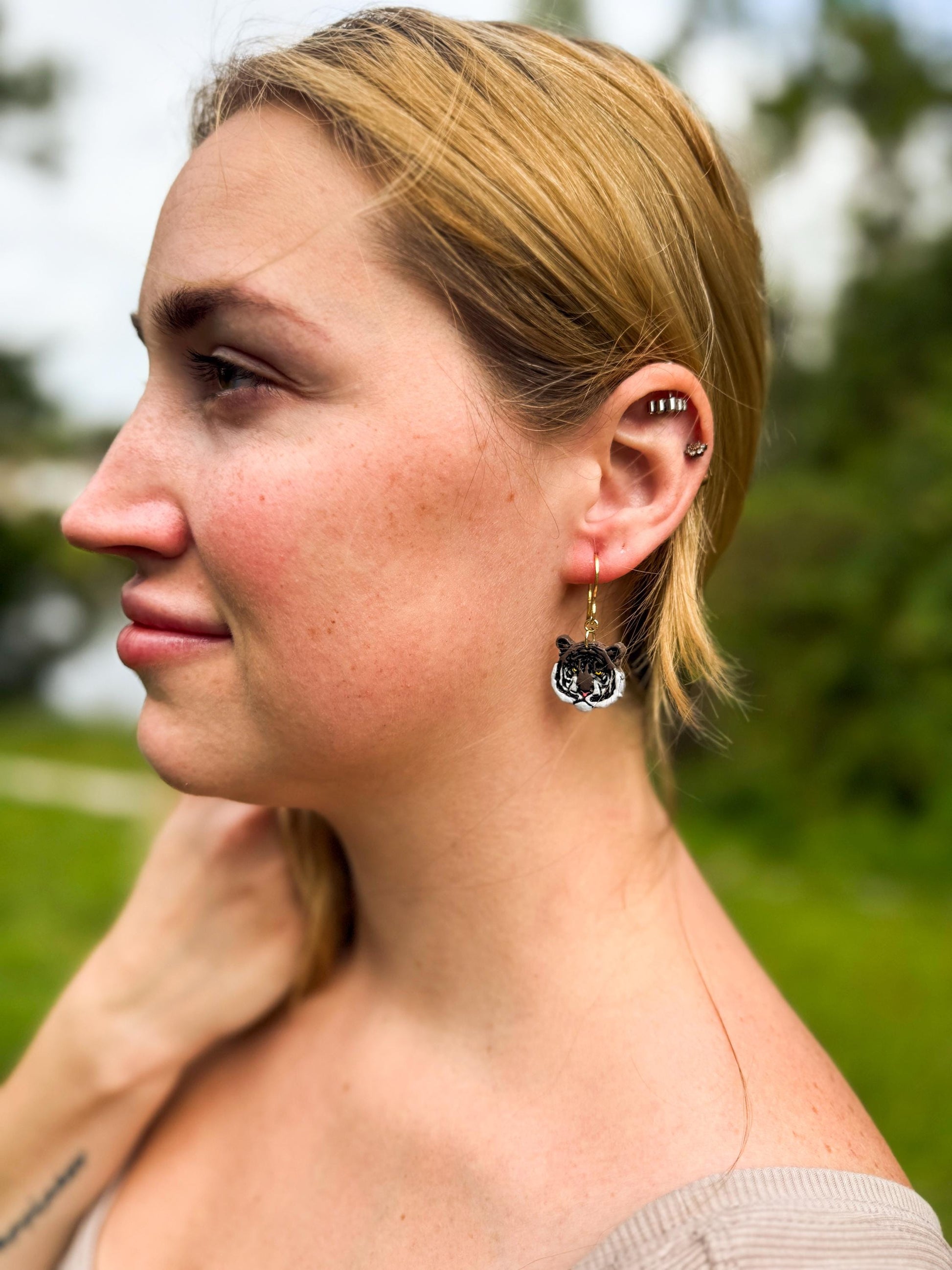 Hand-Painted Polymer Clay Tiger Earrings: Wildcat Animal Lover Dangles