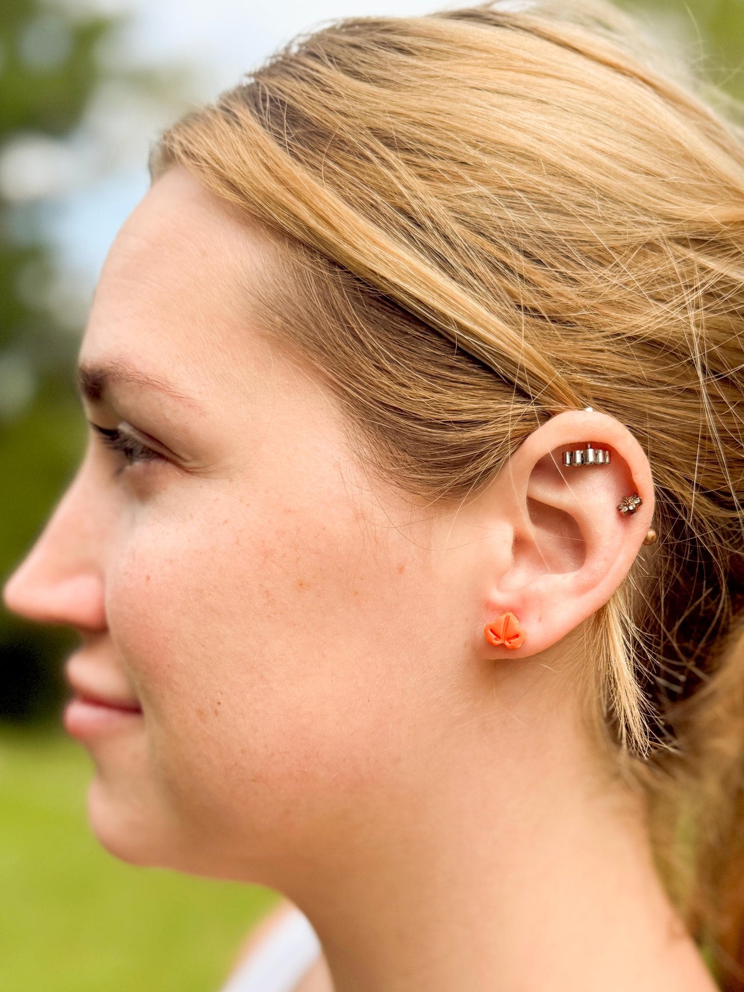 Tiny Fall Stud Earrings – Polymer Clay Pumpkin & Leaf Posts