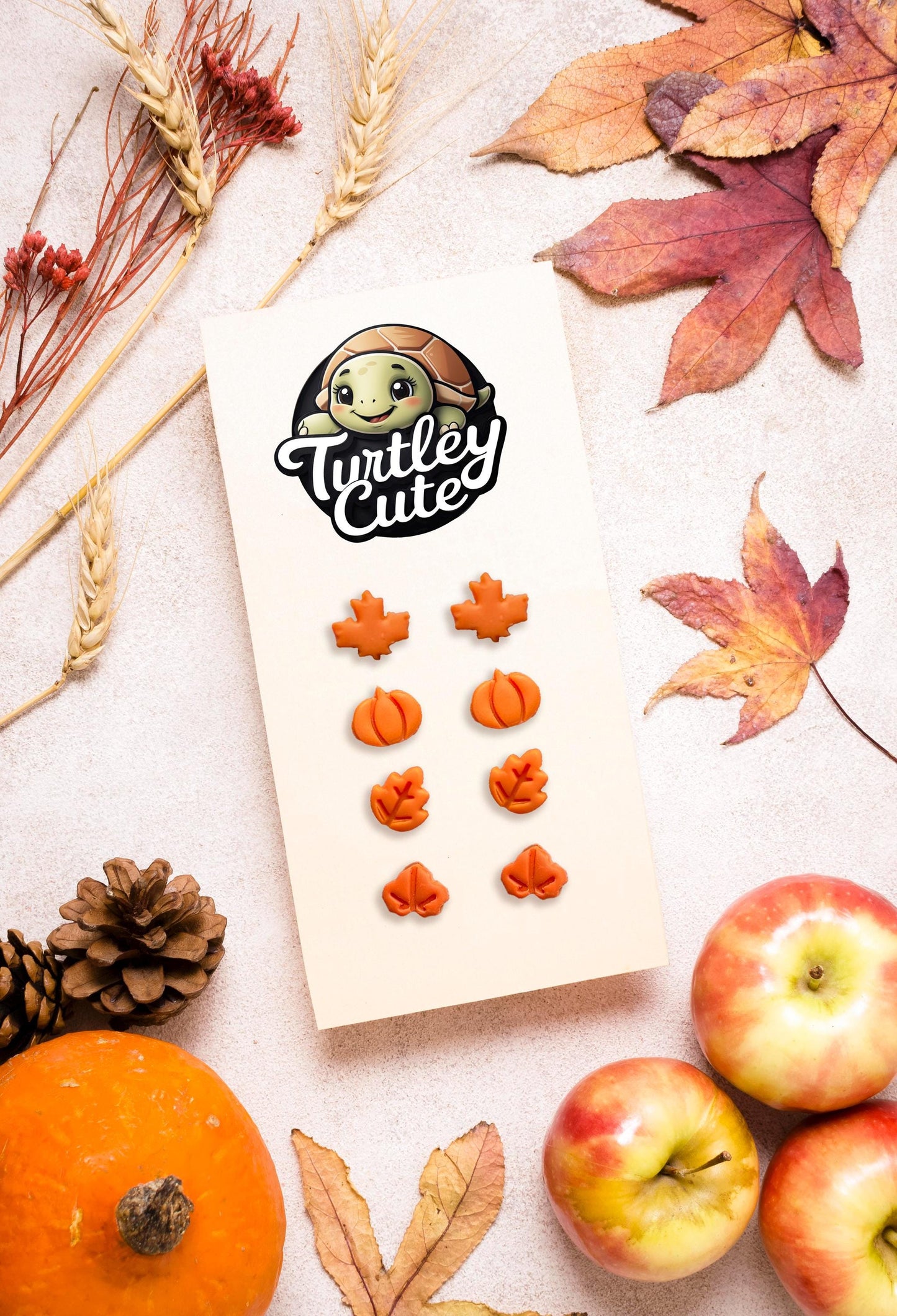 Tiny Fall Stud Earrings – Polymer Clay Pumpkin & Leaf Posts