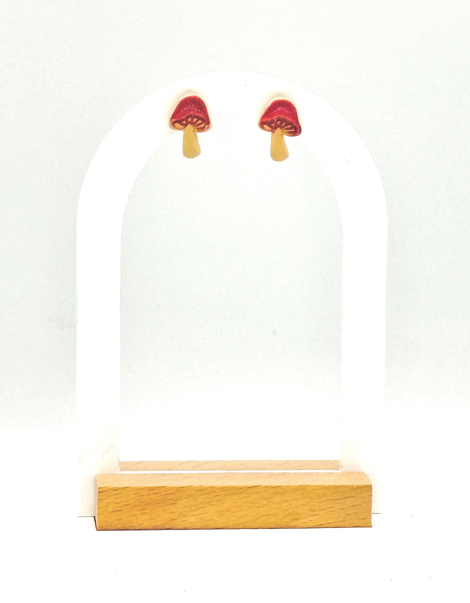 Mini Mushroom Stud Earrings – Polymer Clay Toadstool Posts, Autumn Cottagecore Gift
