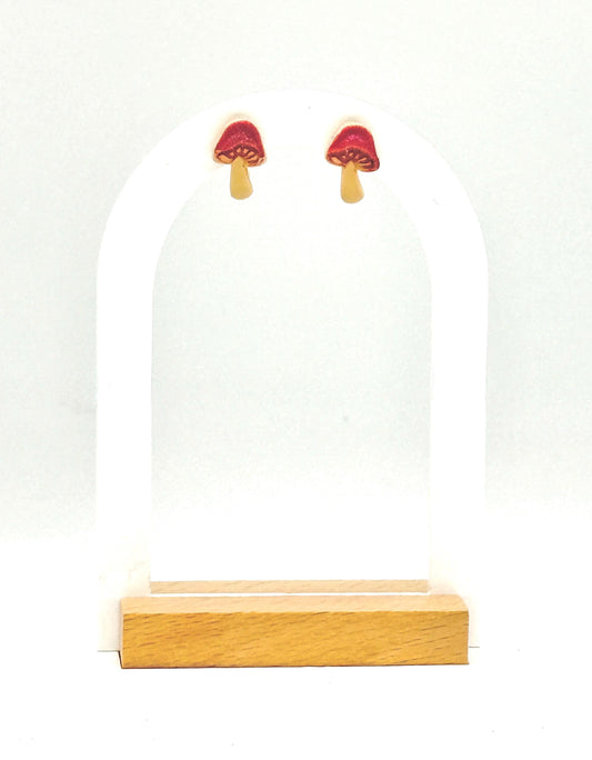 Mini Mushroom Stud Earrings – Polymer Clay Toadstool Posts, Autumn Cottagecore Gift