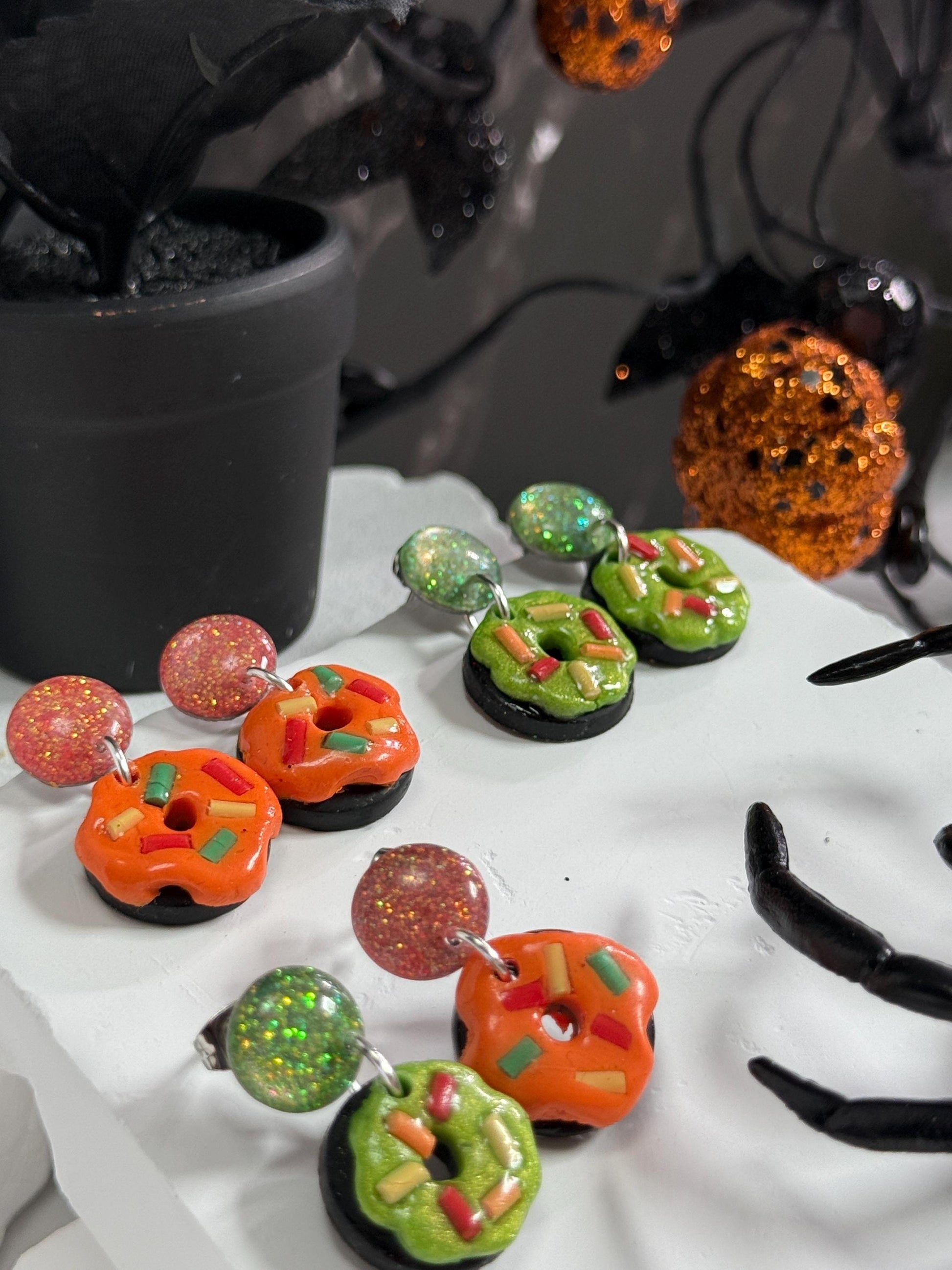 Handmade Polymer Clay Donut Earrings: Glitter Resin Dangles