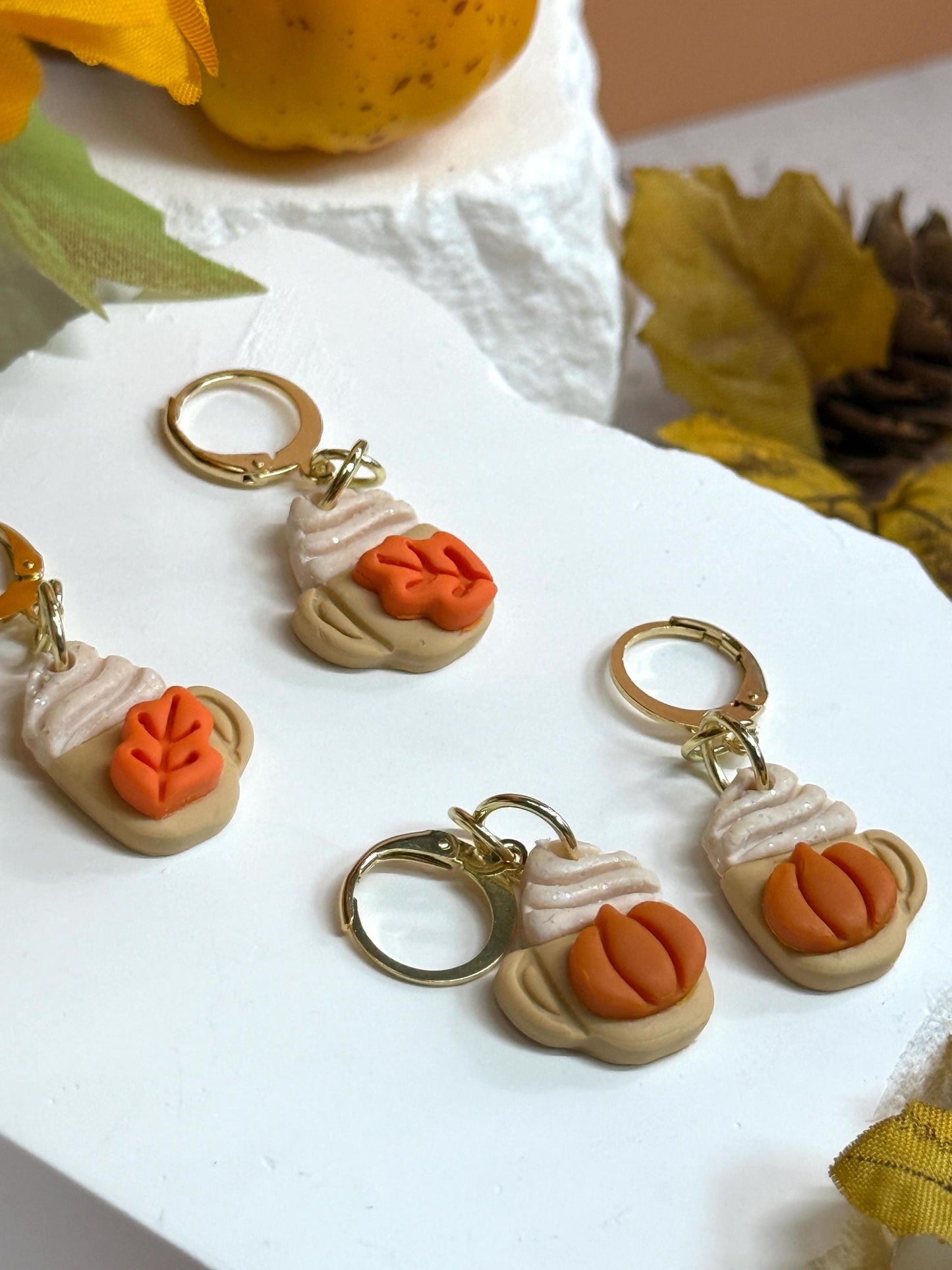 Pumpkin Spice Mug Earrings – Polymer Clay Coffee Dangles, Mismatched or Matching Sets