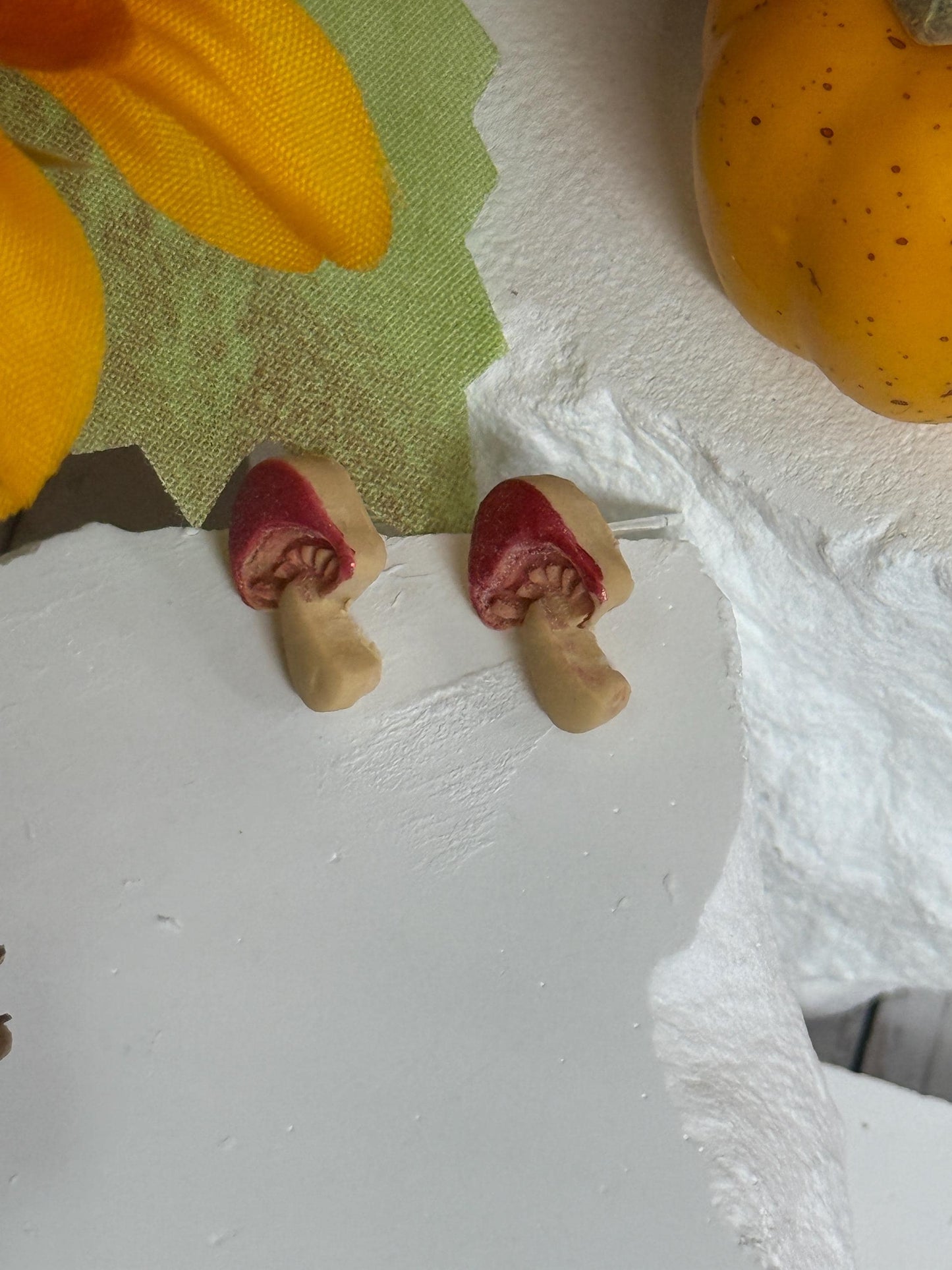 Mini Mushroom Stud Earrings – Polymer Clay Toadstool Posts, Autumn Cottagecore Gift