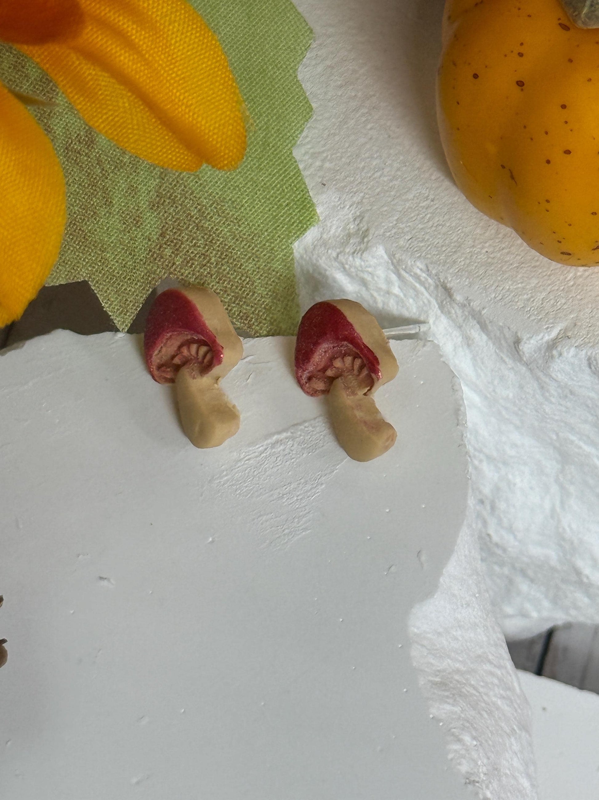 Mini Mushroom Stud Earrings – Polymer Clay Toadstool Posts, Autumn Cottagecore Gift