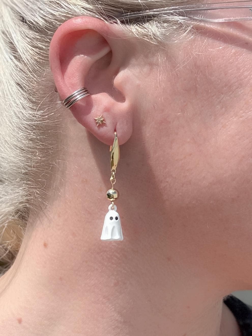 Ghost Dangle Earrings with Gold Accents | Spooky-Cute Halloween Jewelry
