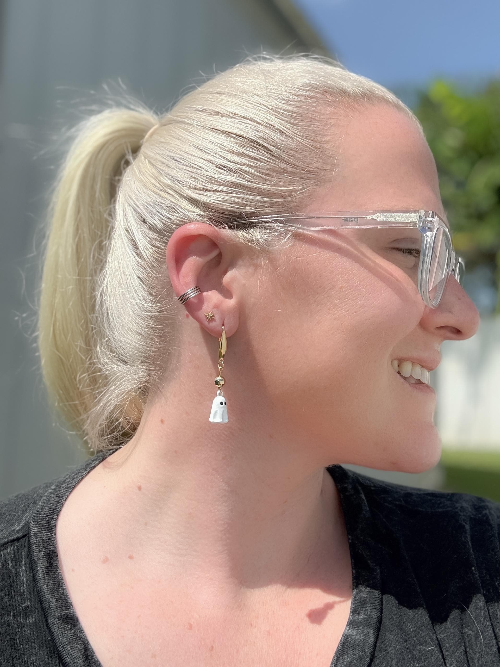 Ghost Dangle Earrings with Gold Accents | Spooky-Cute Halloween Jewelry