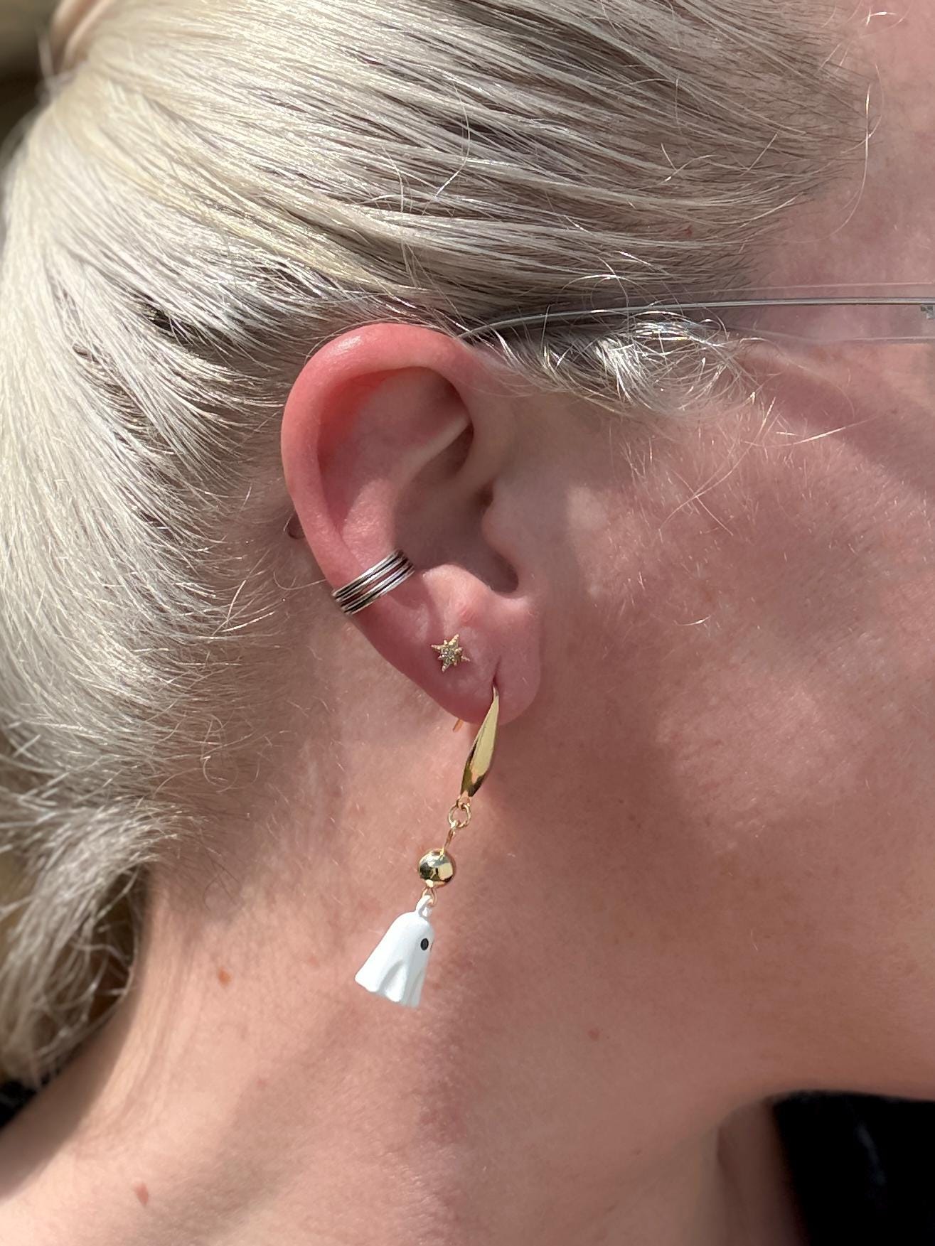 Ghost Dangle Earrings with Gold Accents | Spooky-Cute Halloween Jewelry