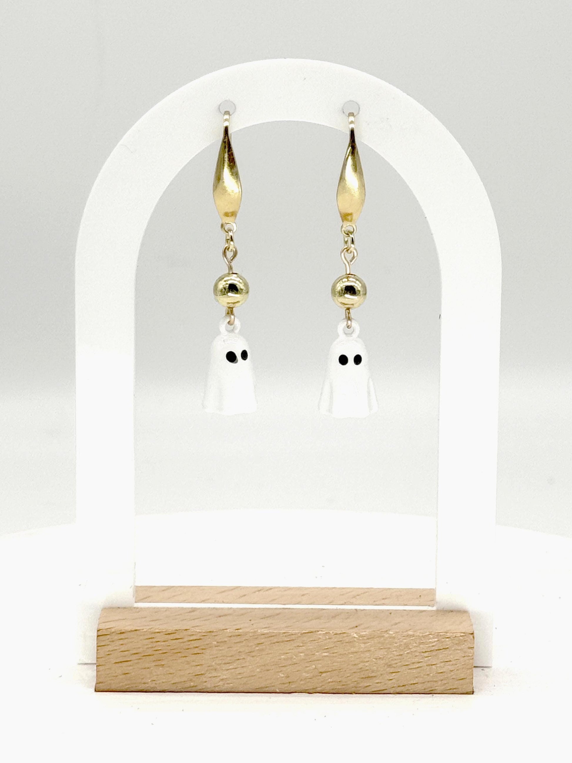 Ghost Dangle Earrings with Gold Accents | Spooky-Cute Halloween Jewelry