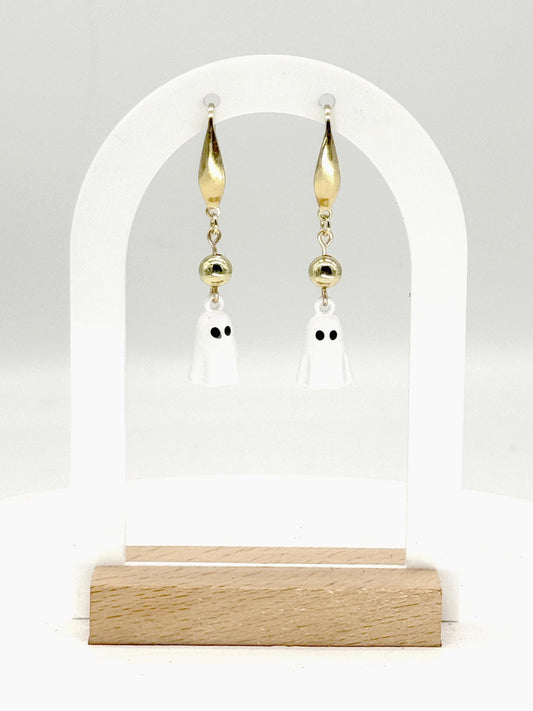 Ghost Dangle Earrings with Gold Accents | Spooky-Cute Halloween Jewelry