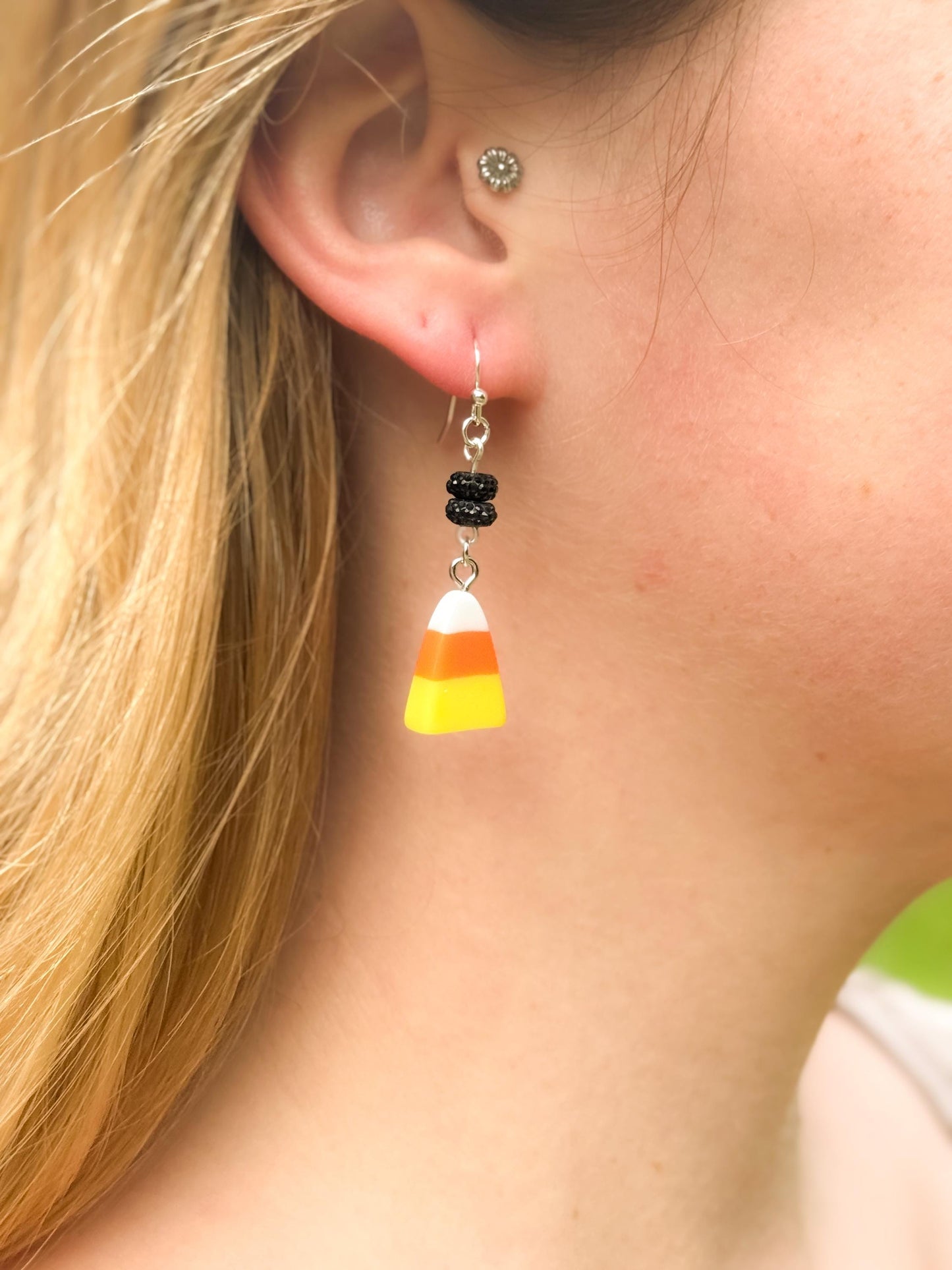 Candy Corn Dangle Earrings: Sterling Silver, Spooky Fall Jewelry