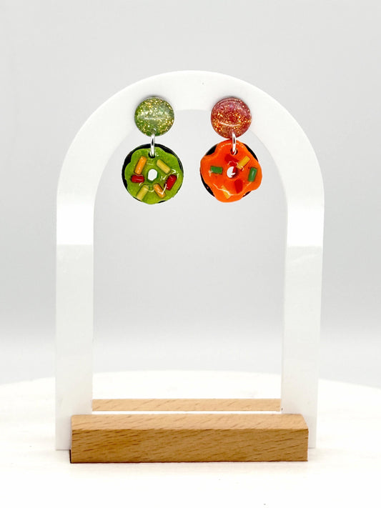 Handmade Polymer Clay Donut Earrings: Glitter Resin Dangles