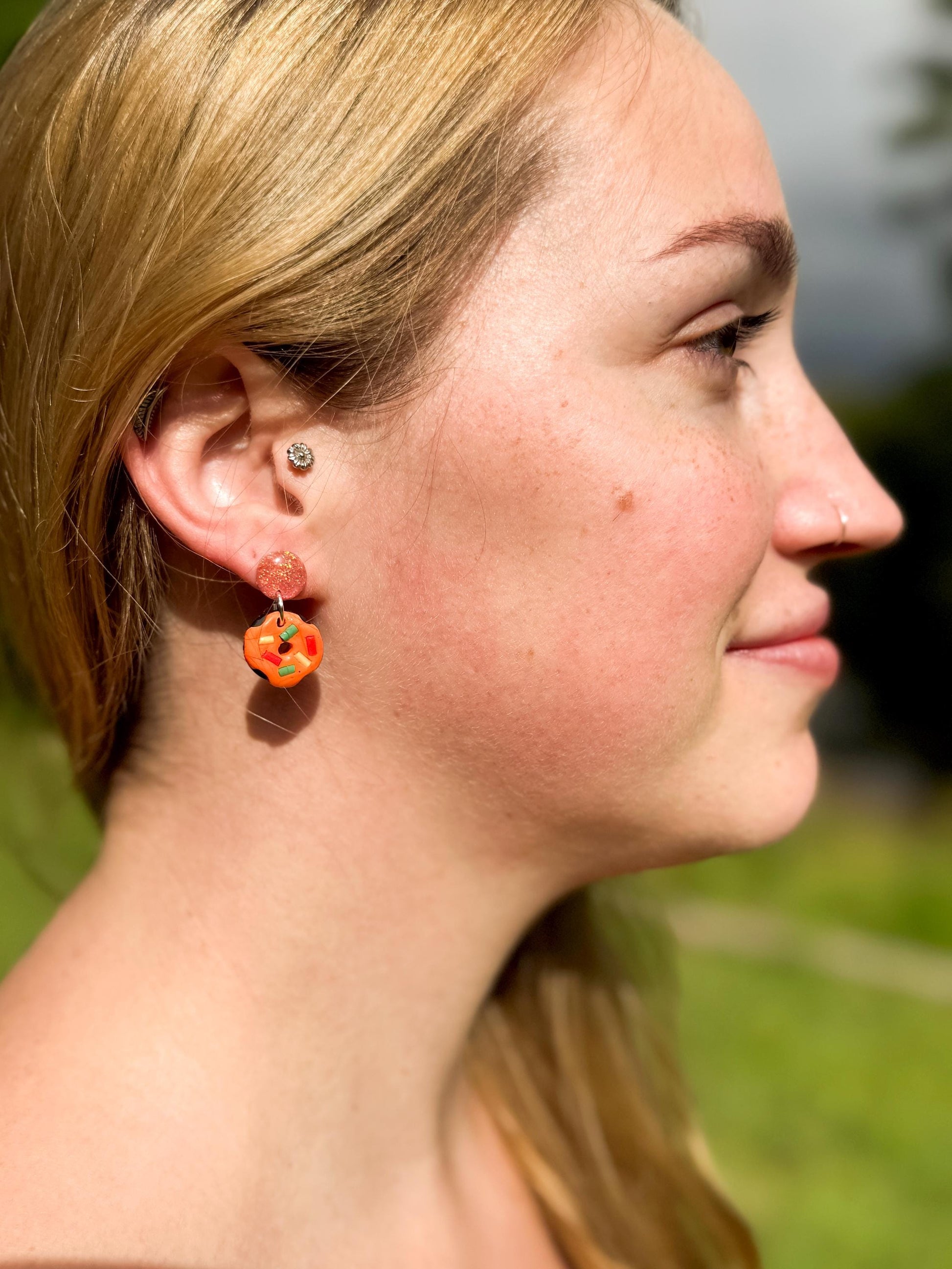 Handmade Polymer Clay Donut Earrings: Glitter Resin Dangles