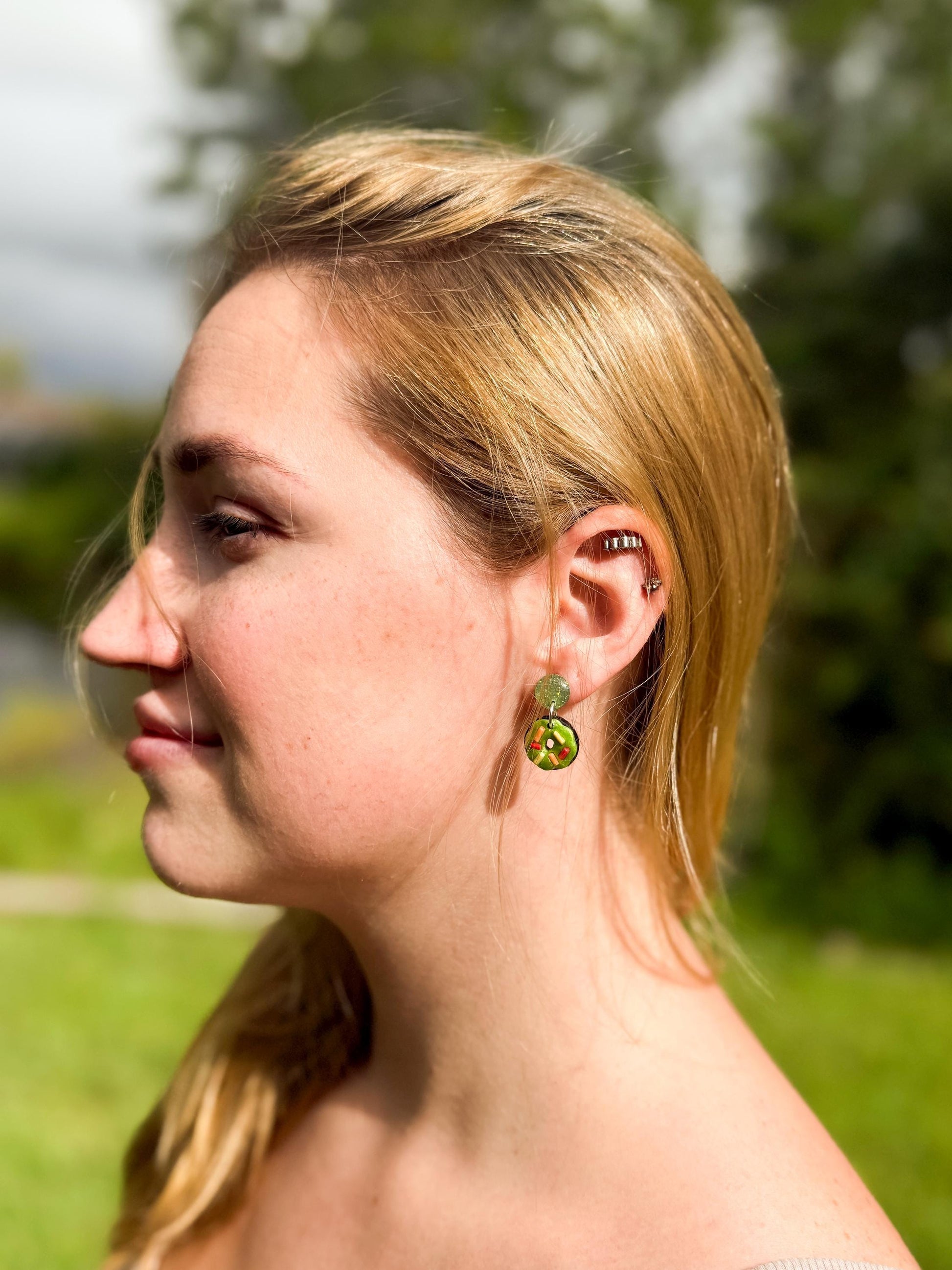 Handmade Polymer Clay Donut Earrings: Glitter Resin Dangles