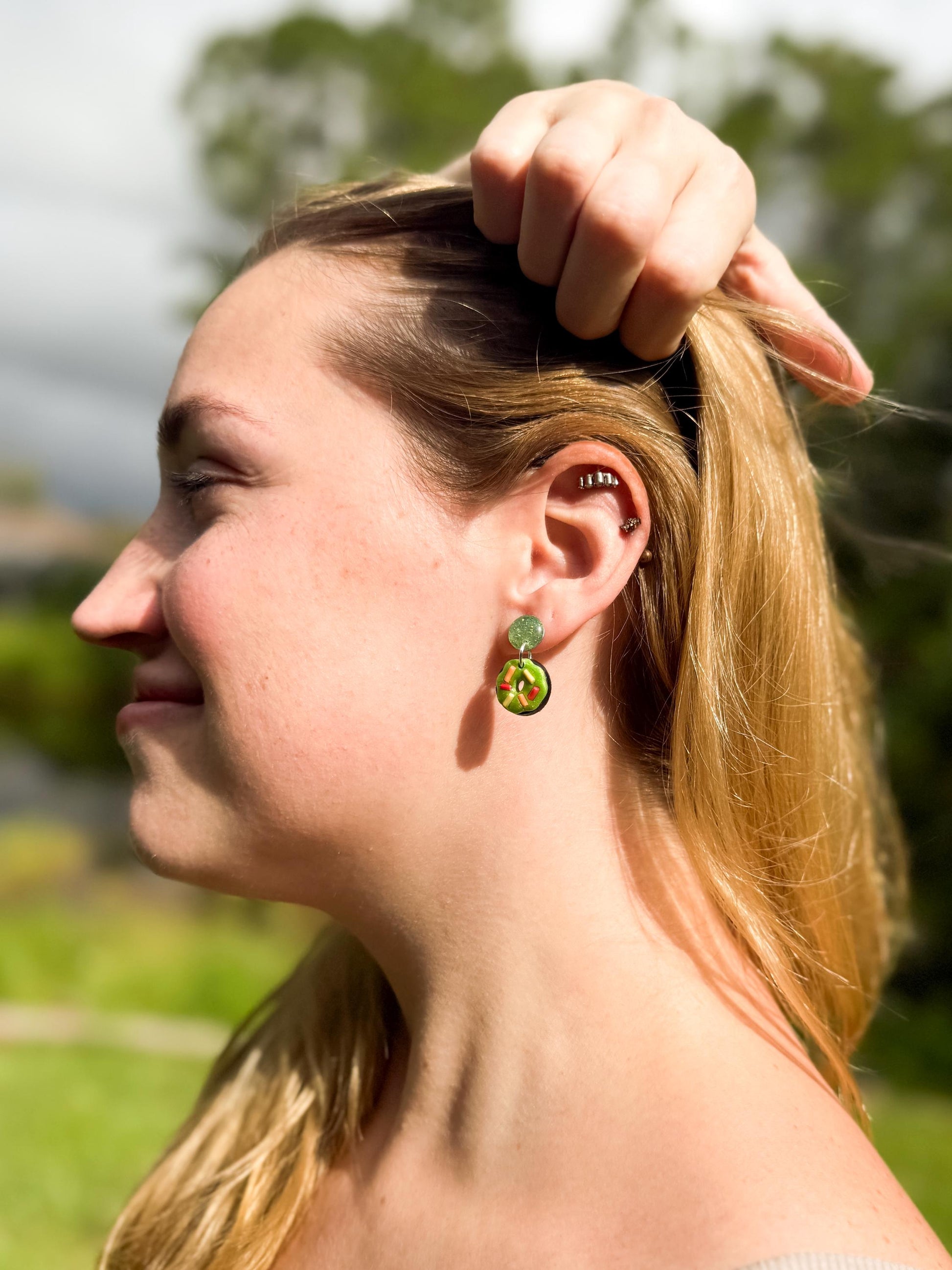 Handmade Polymer Clay Donut Earrings: Glitter Resin Dangles