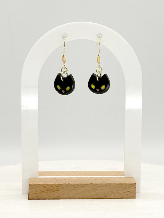Kawaii Earrings, Whimsical Earrings – Black Cat Halloween Polymer Clay Dangles