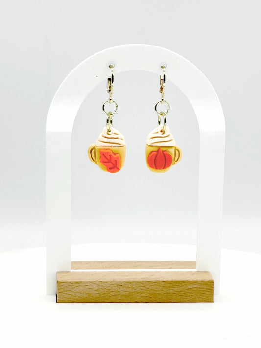 Pumpkin Spice Mug Earrings – Polymer Clay Coffee Dangles, Mismatched or Matching Sets
