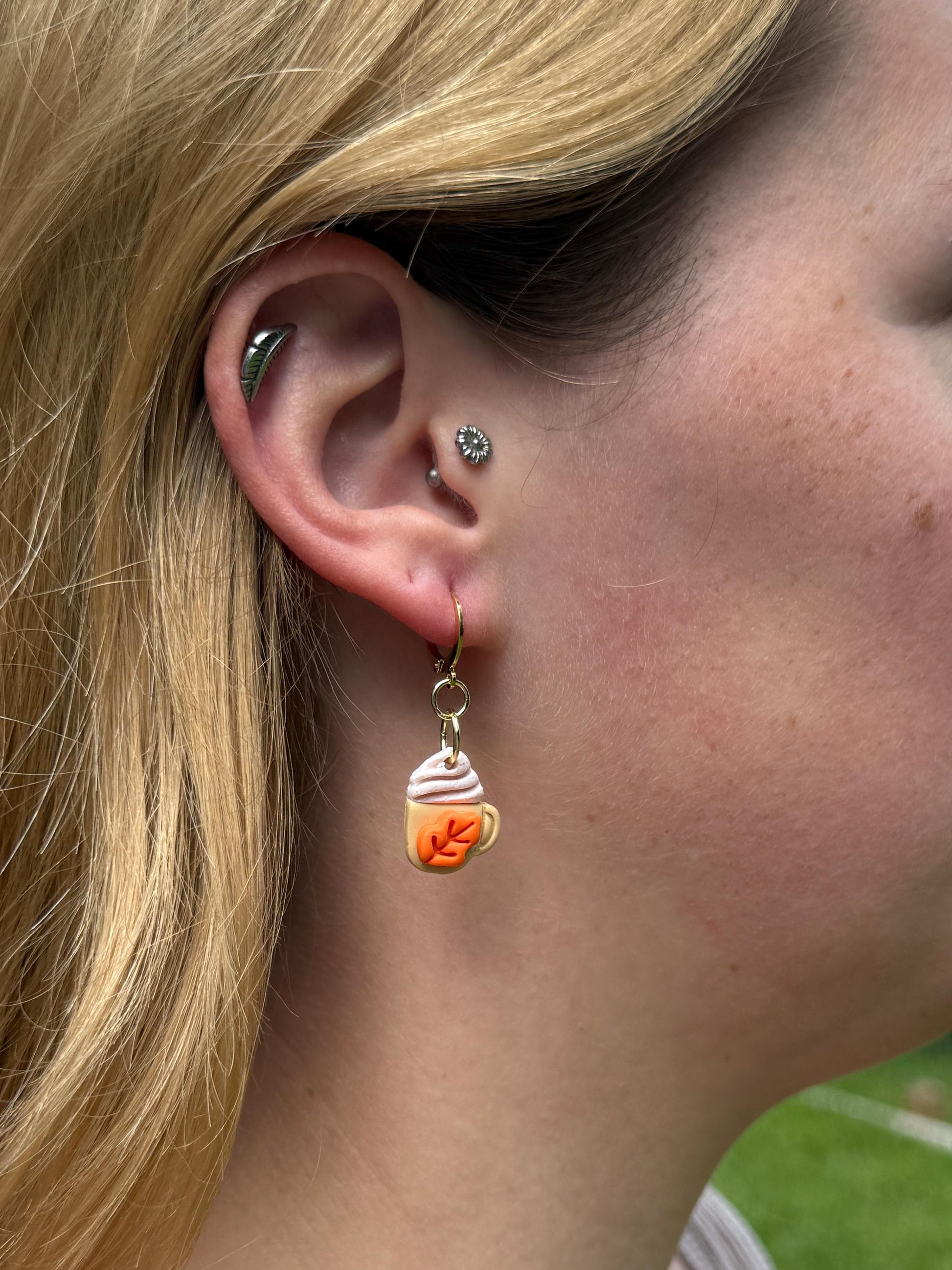 Pumpkin Spice Mug Earrings – Polymer Clay Coffee Dangles, Mismatched or Matching Sets