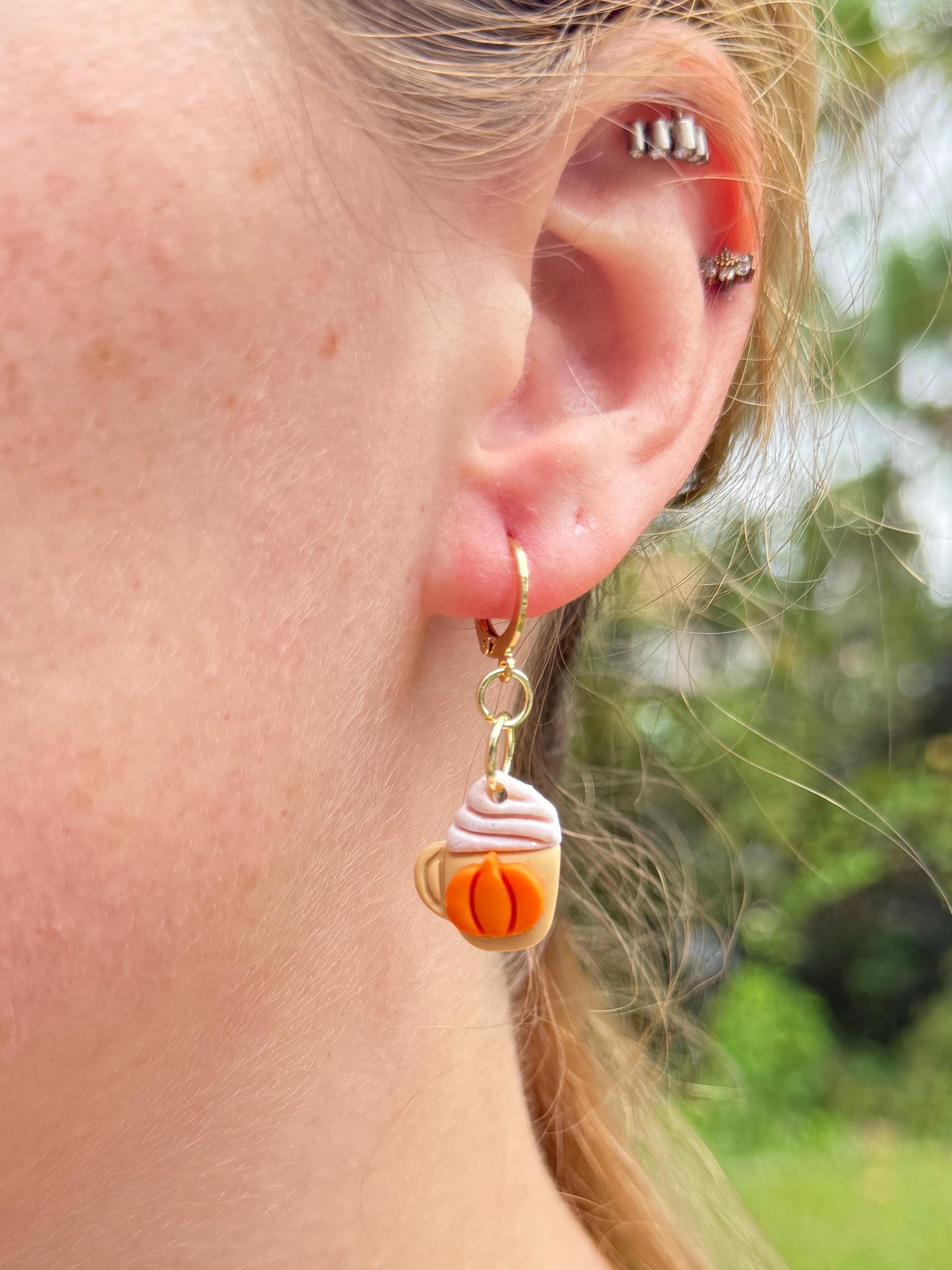 Pumpkin Spice Mug Earrings – Polymer Clay Coffee Dangles, Mismatched or Matching Sets